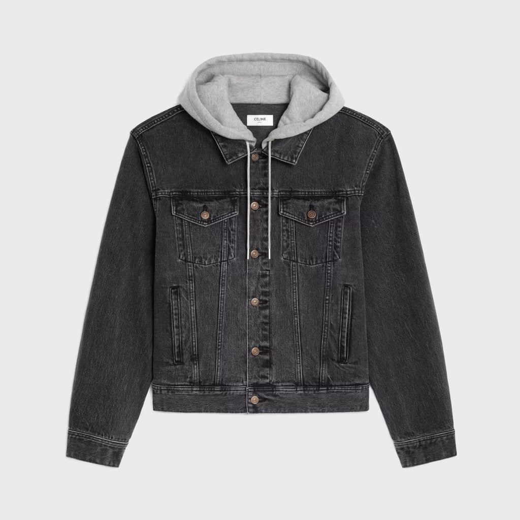 Celine Men's Spring/Autumn Solid Color Hooded Single-Breasted Long-Sleeved Denim Jacket #77716