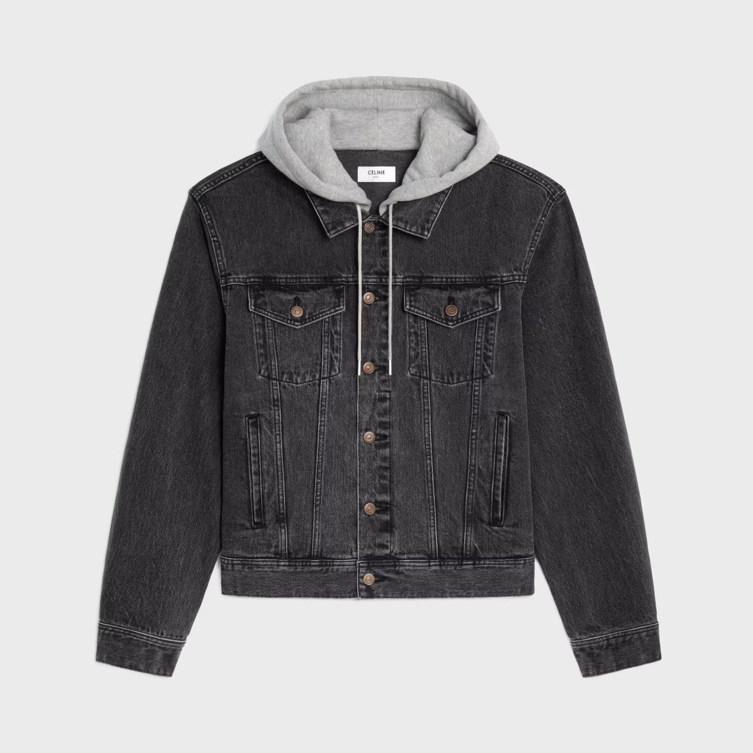 Celine Men's Spring/Autumn Solid Color Hooded Single-Breasted Long-Sleeved Denim Jacket #77716