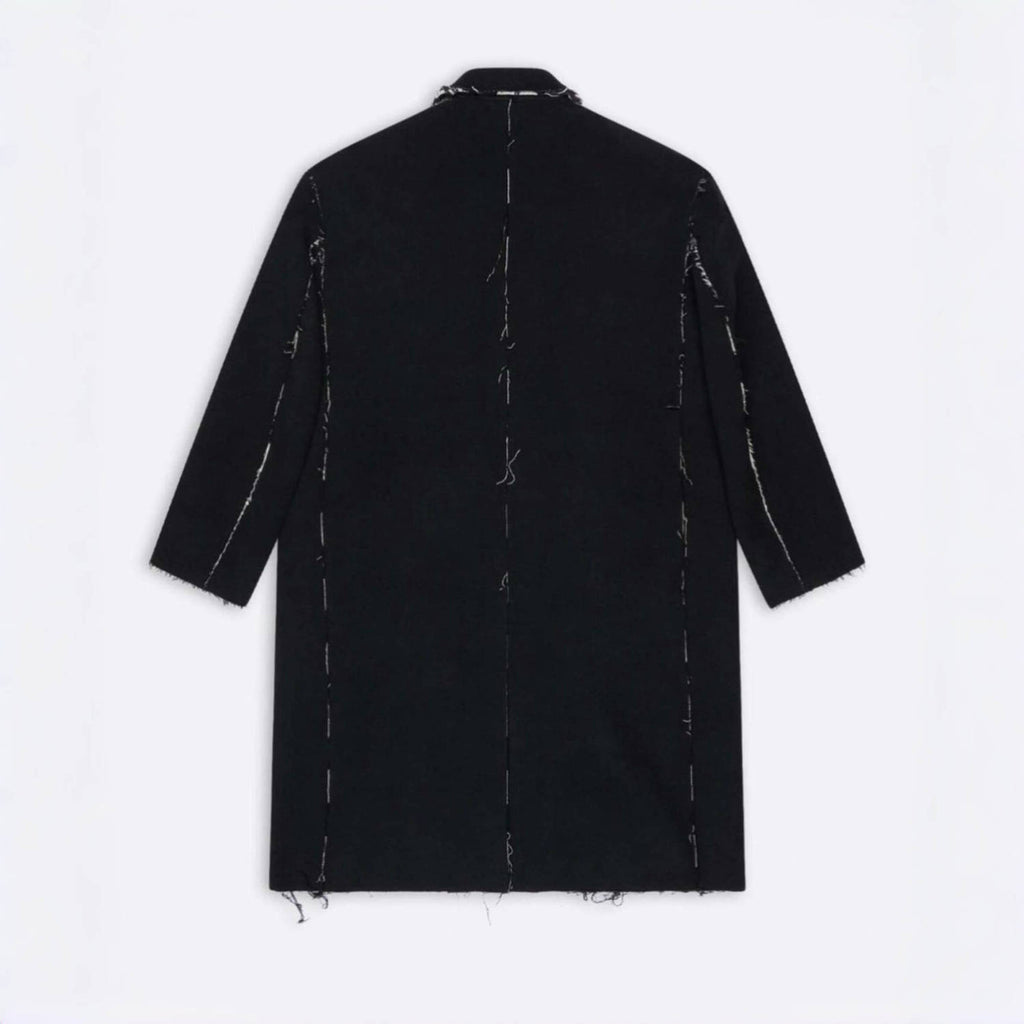 Balenciaga Men's Women's Spring. Autumn And Winter Splicing Raw Edge Lapel Double Breasted Solid Color Straight Coat Jacket Ngvp #1697