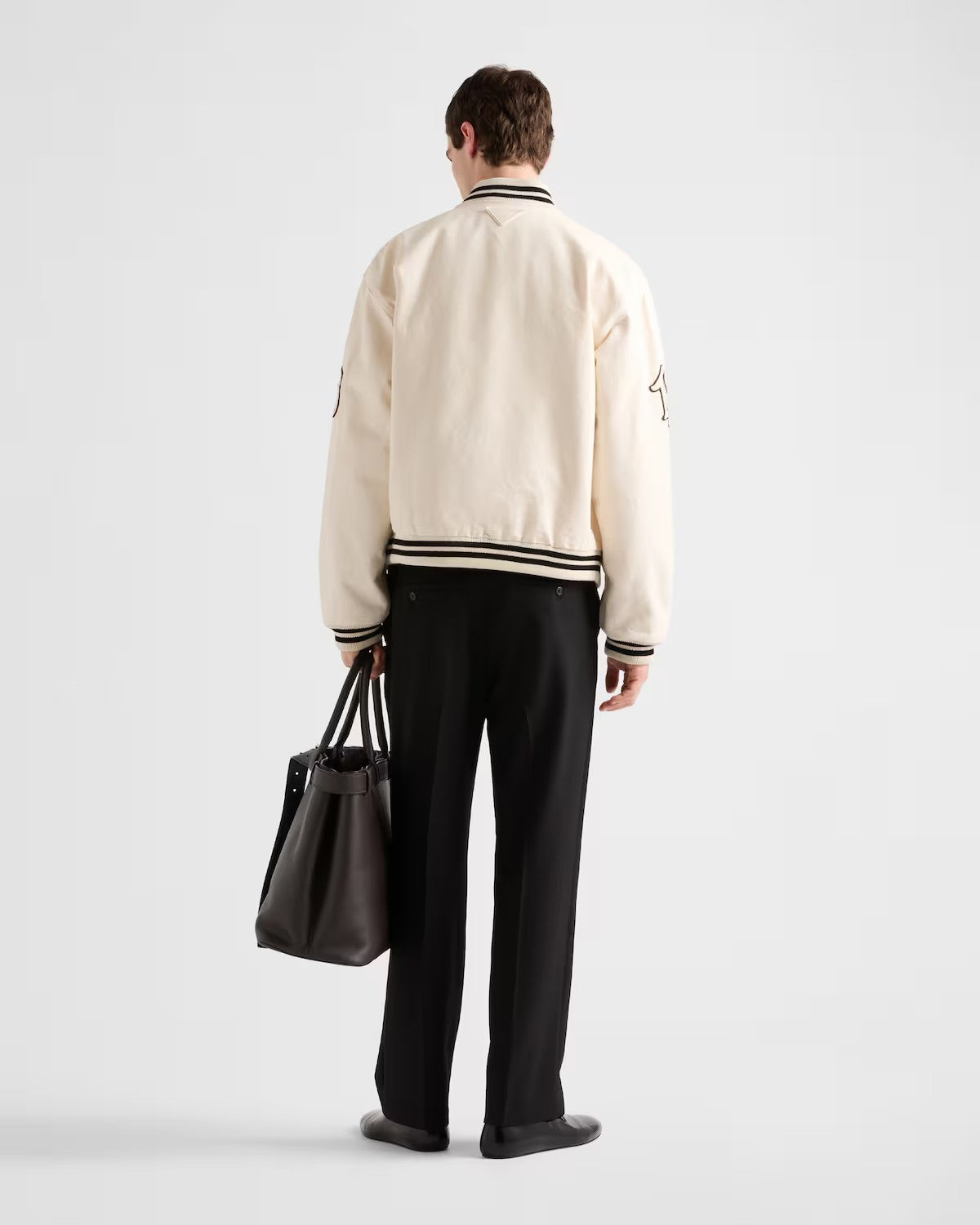 Prada Men's Spring And Autumn Monogrammed Striped Single Breasted Solid Color Long Sleeve Aviator Jacket Ngvp #9272