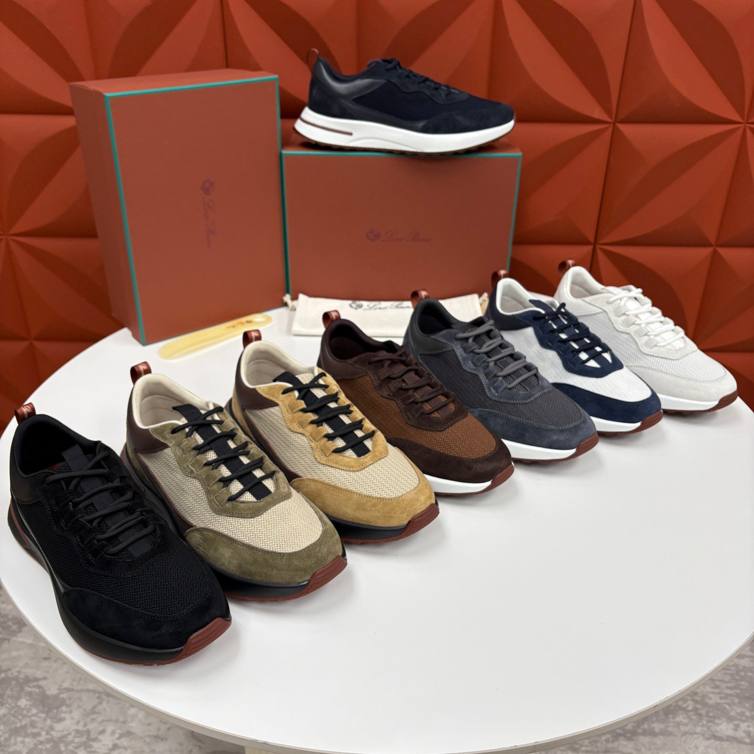 Loro Piana Week End Walk Mesh Cowhide Suede Casual Sneakers #381648
