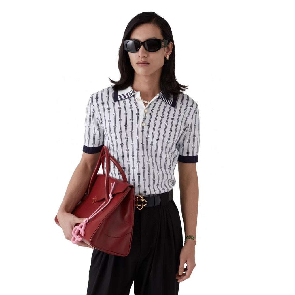 Casablanca Men's And Women's Summer Fashion Casual Collared Letter Combination Striped Knitted Polo Shirt Short Sleeved T-Shirt #78332