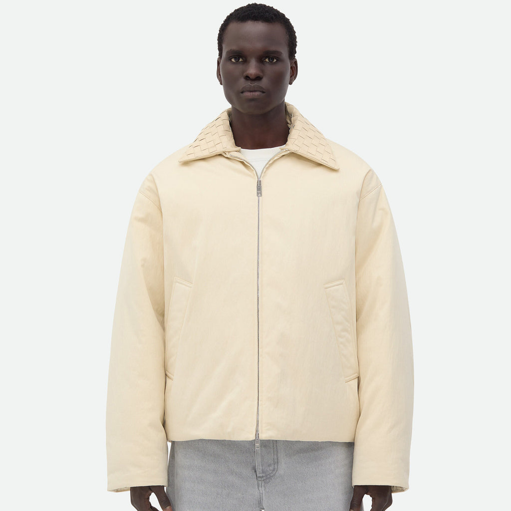Bottega Veneta Men's Winter Solid Color Lapel Zipper Cotton Twill Long Sleeve Fitted Puffer Down Jacket Ngvp #9766