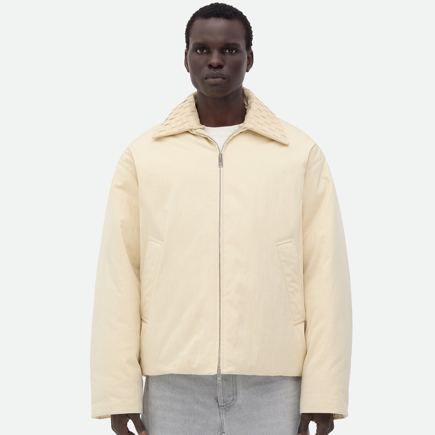 Bottega Veneta Men's Winter Solid Color Lapel Zipper Cotton Twill Long Sleeve Fitted Puffer Down Jacket Ngvp #9766