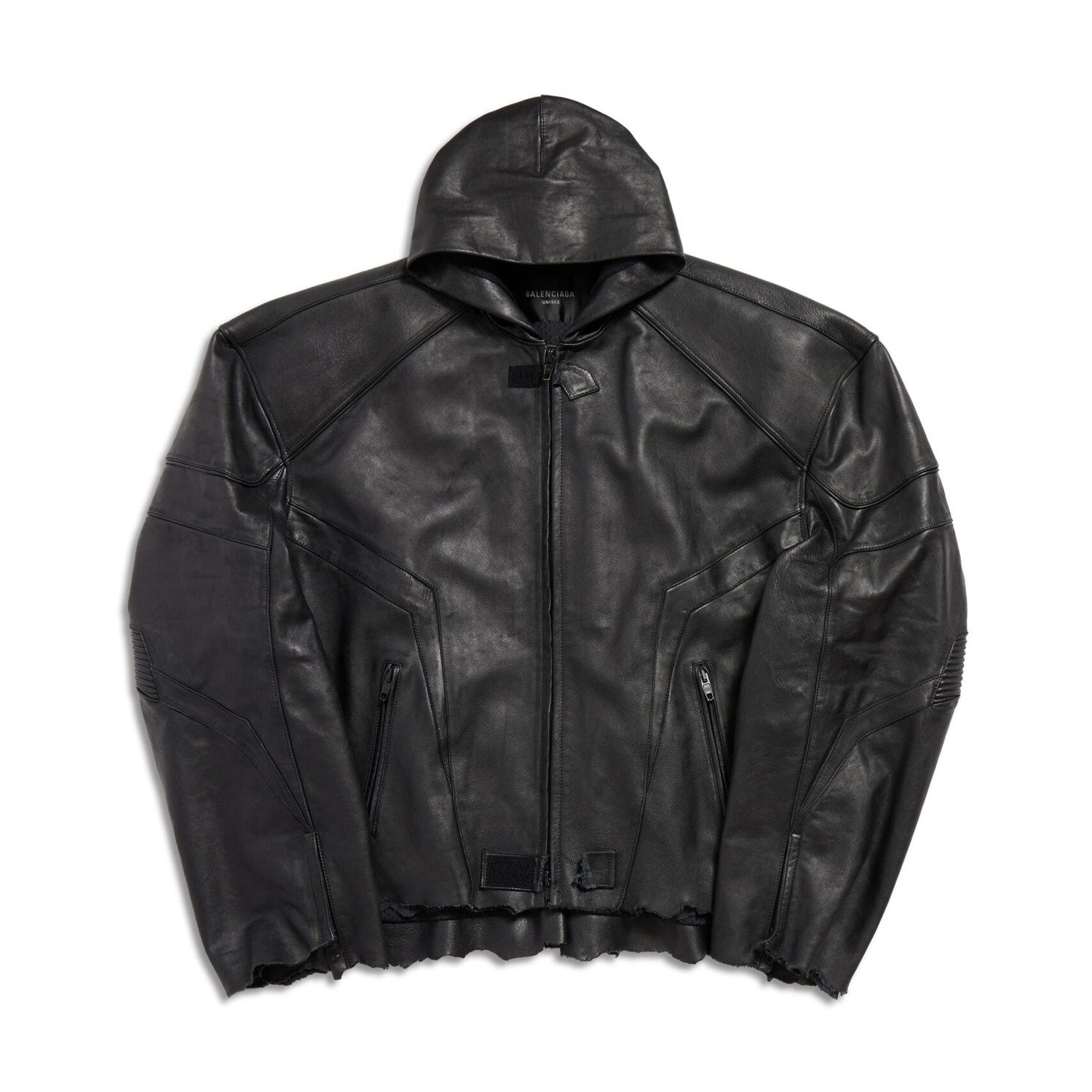Balenciaga Men's Women's Autumn And Winter High Street Solid Color Cowhide Zipper Long Sleeve Loose BIKER Hooded Jacket Ngvp #8578
