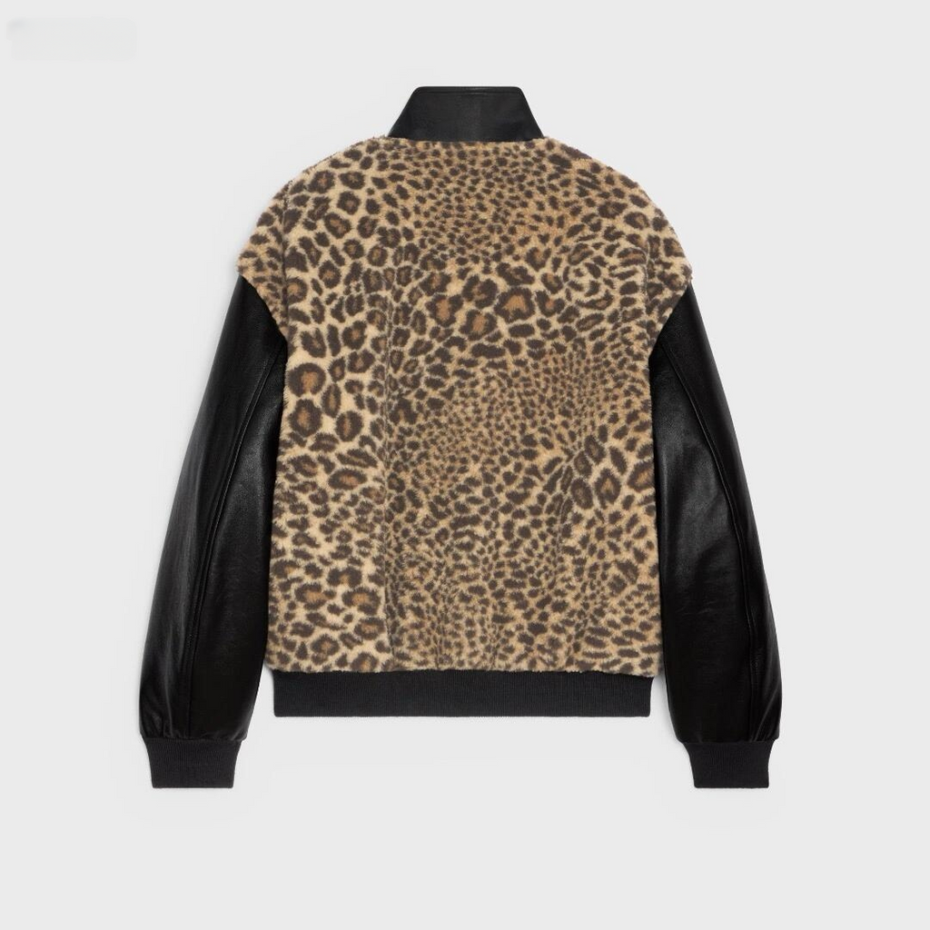 Celine Crystal-Embellished Leopard-Print Bomber Jacket #336558