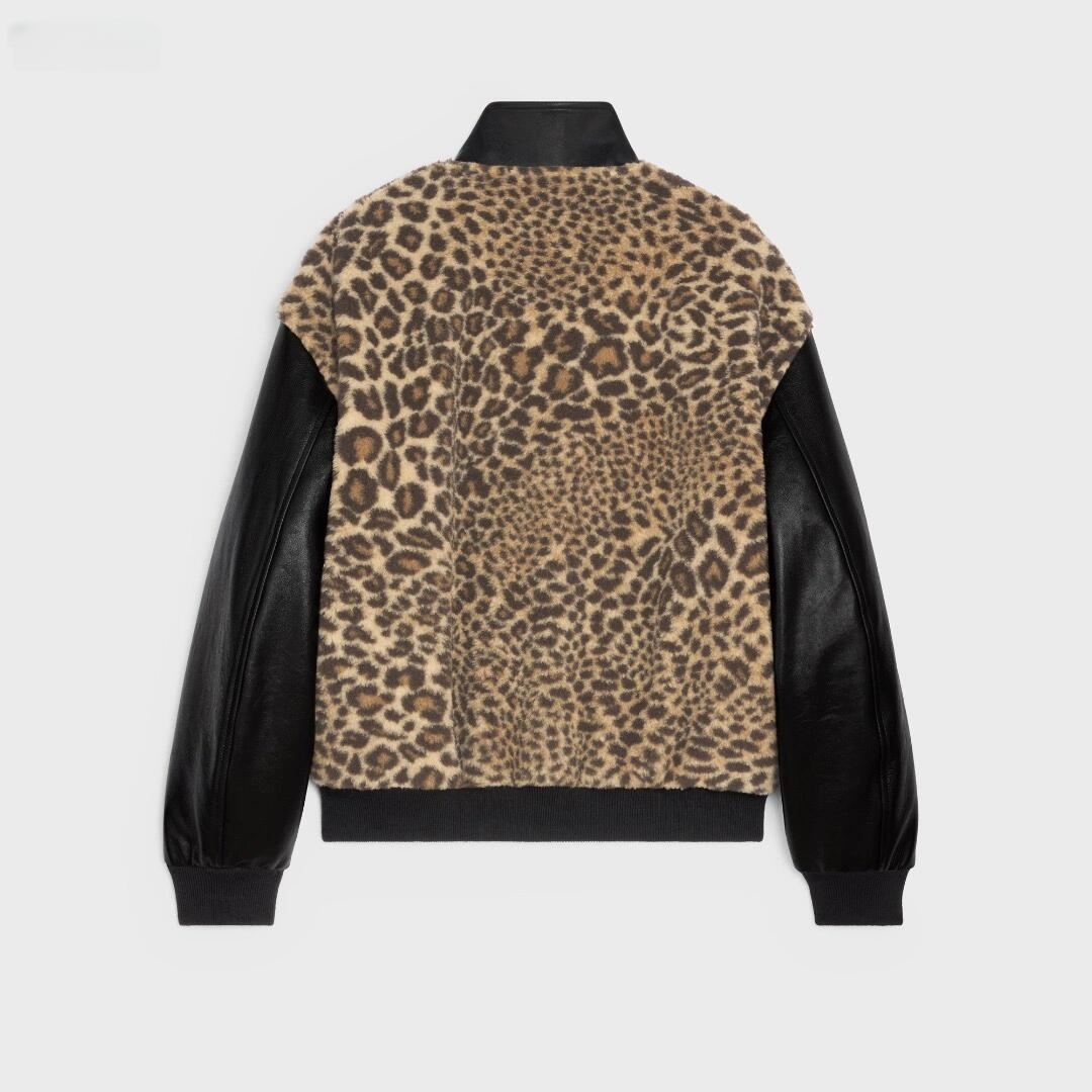 Celine Crystal-Embellished Leopard-Print Bomber Jacket #336558