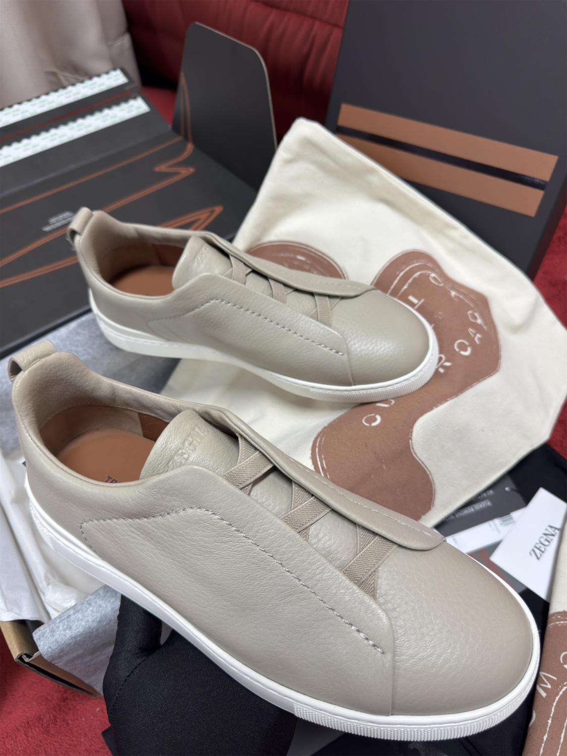 Ermenegildo Zegna Men's Solid Color Leather Fabric Simple Flat Casual Shoes #77223