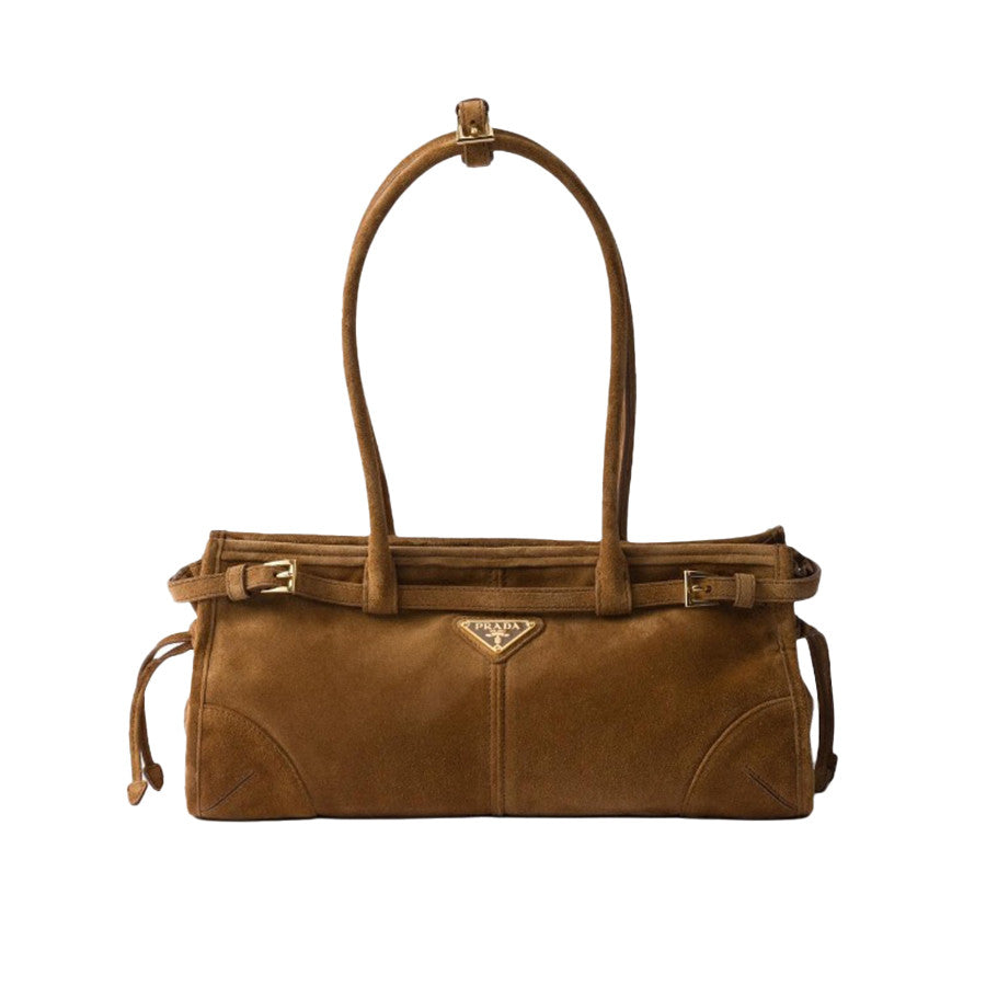 Prada Women's Soft Lux Collection Medium Suede Brushed Leather Logo Solid Color Handbags Casual Crossbody Bag Bags 1BA426_2C4S_F0401 #71977