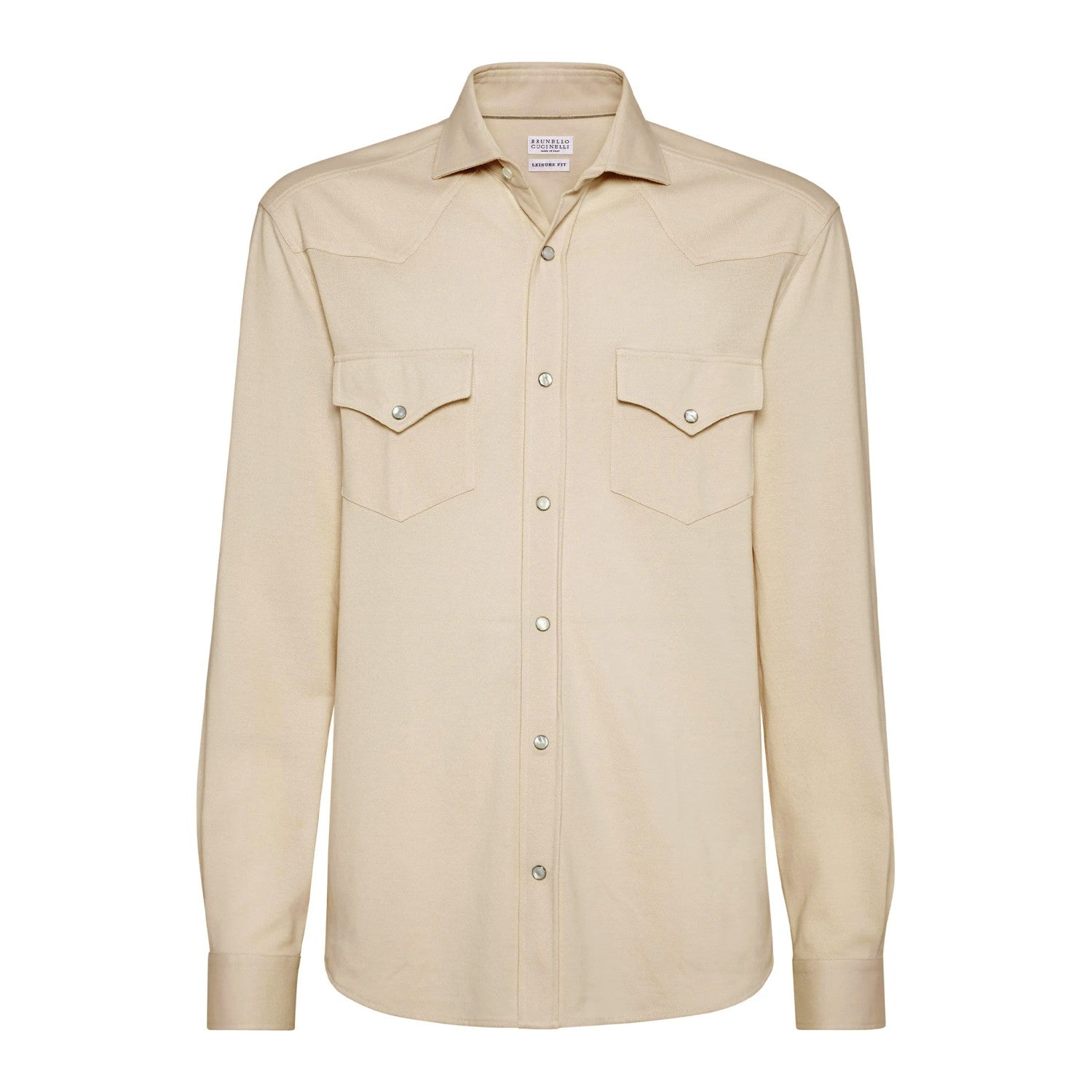 Brunello Cucinelli Men's Spring And Fall Cotton Lapel Solid Color Single-Breasted Chest Pocket Long Sleeve Fitted Shirt Ngvp #1557