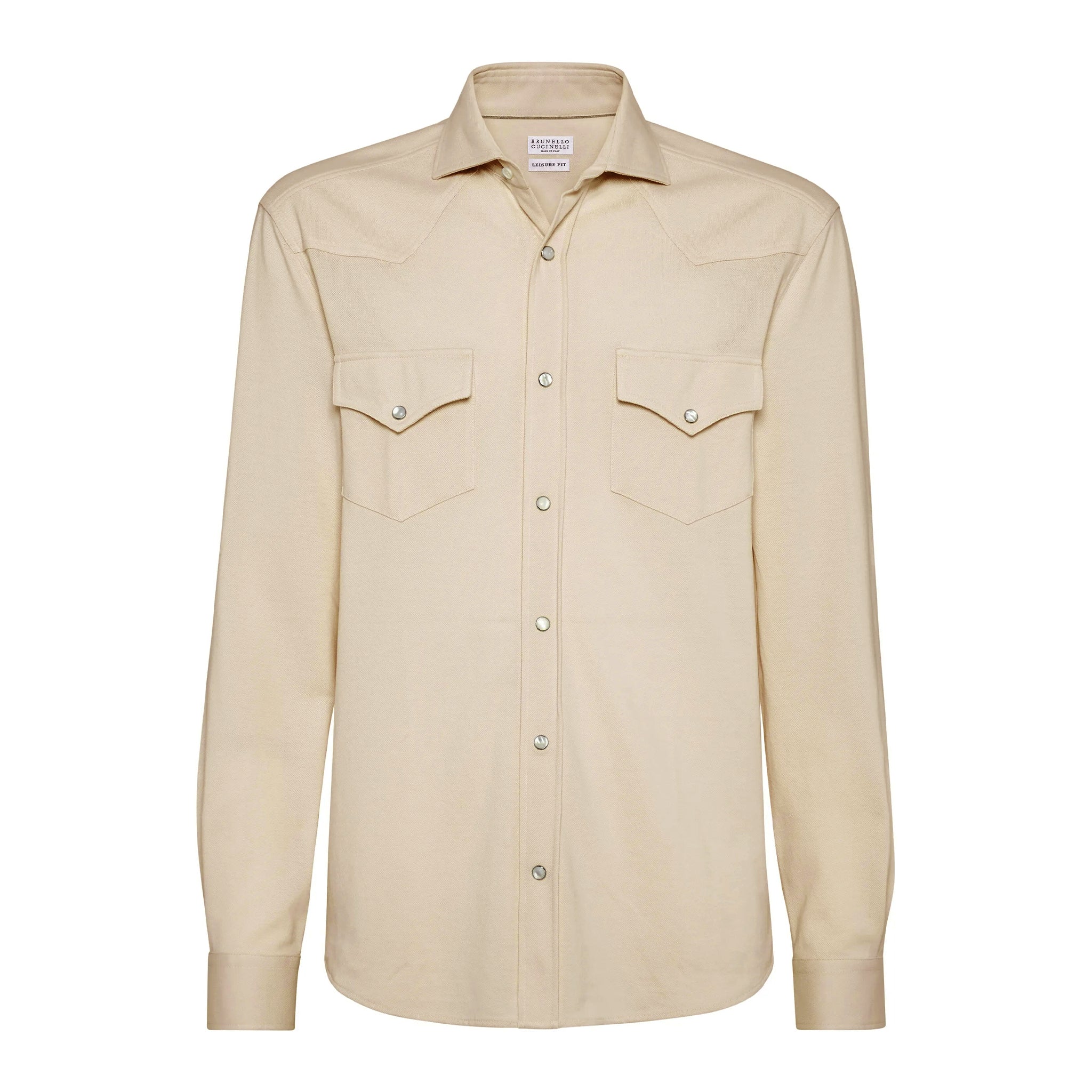 Brunello Cucinelli Men's Spring And Fall Cotton Lapel Solid Color Single-Breasted Chest Pocket Long Sleeve Fitted Shirt Ngvp #1557