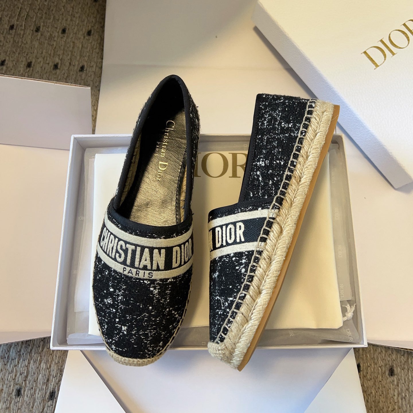 Dior Granville Women's Alphabet Printed Comfortable Knitted Straw Shoes Casual Single Shoes #76298