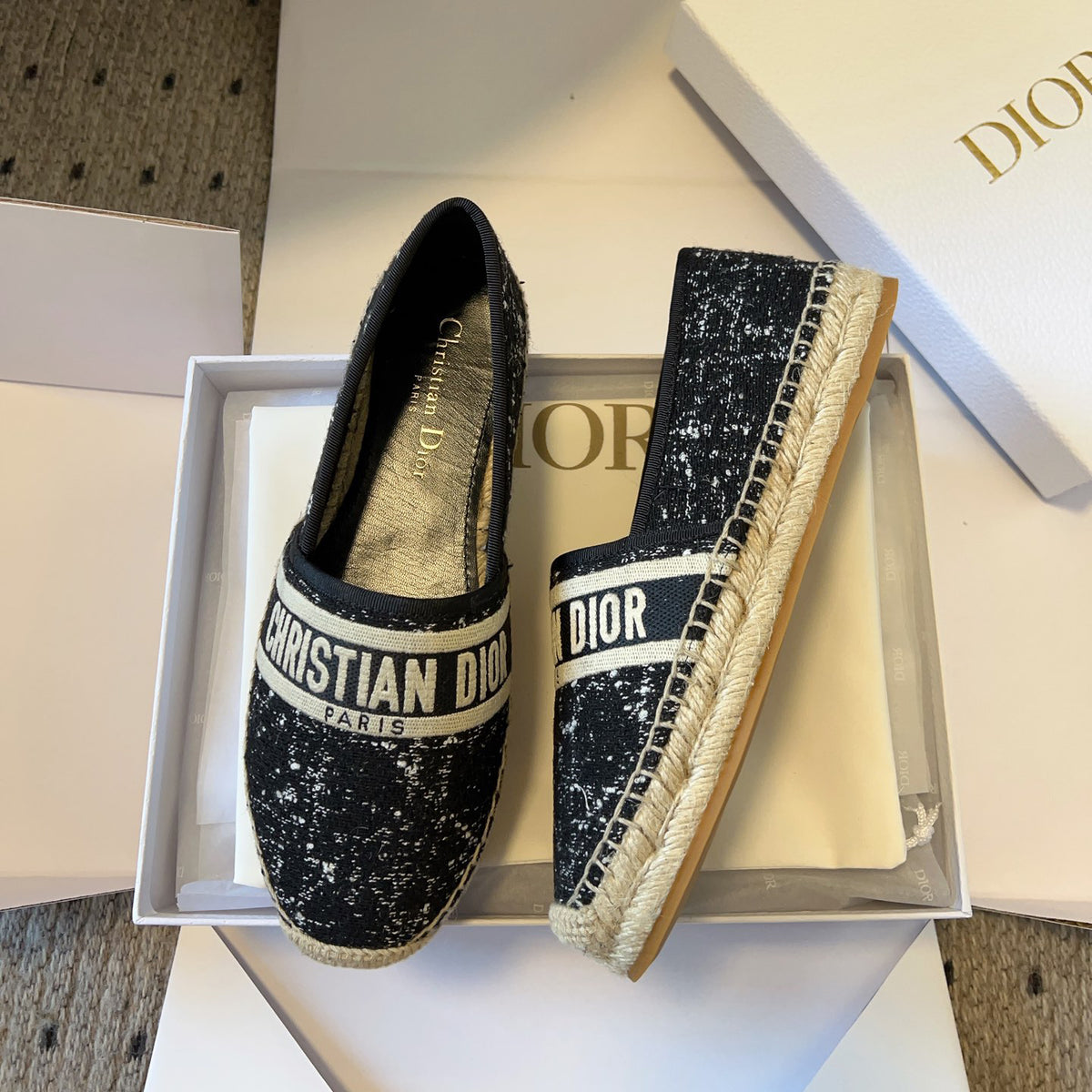 Dior Granville Women's Alphabet Printed Comfortable Knitted Straw Shoes Casual Single Shoes #76298