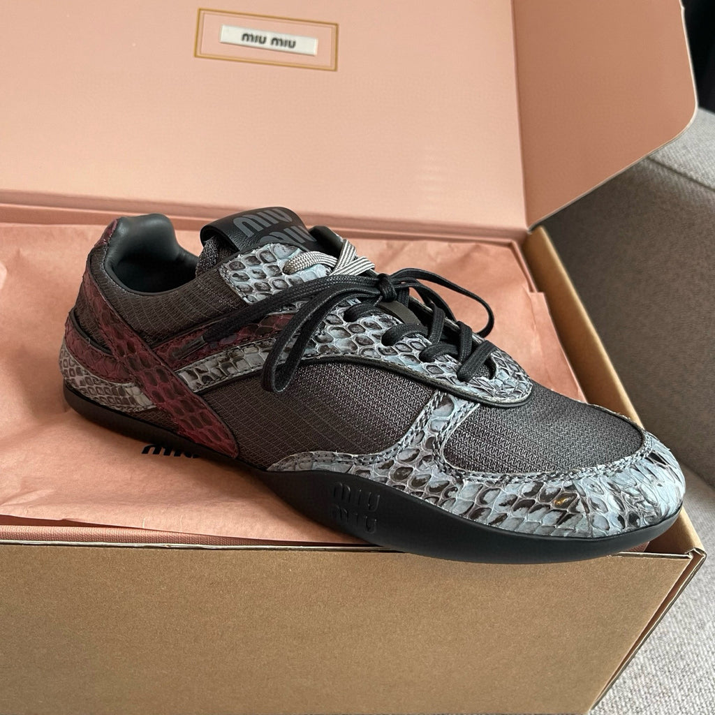 MiuMiu Women's Spring/Fall Fashion Casual Round Toe Lace Up Flat Low Top Fabric and Leather Casual Sneakers Shoes #79336