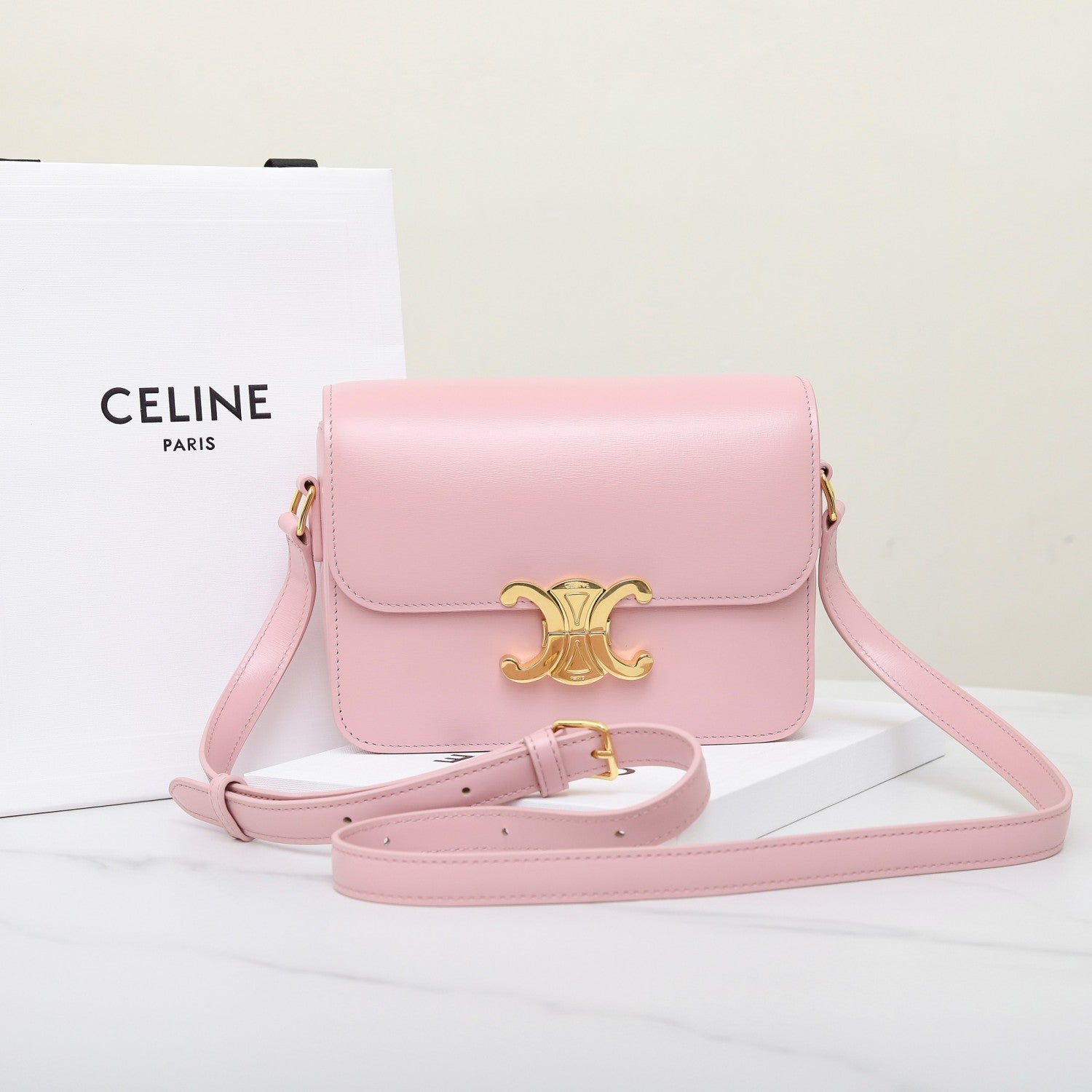 Celine Teen Triomphe Glossy Cow Leather Handbags Women's Temperament Luxury Solid Colour Temperament Crossbody Bag Logo Handbags Bag Bags #71965