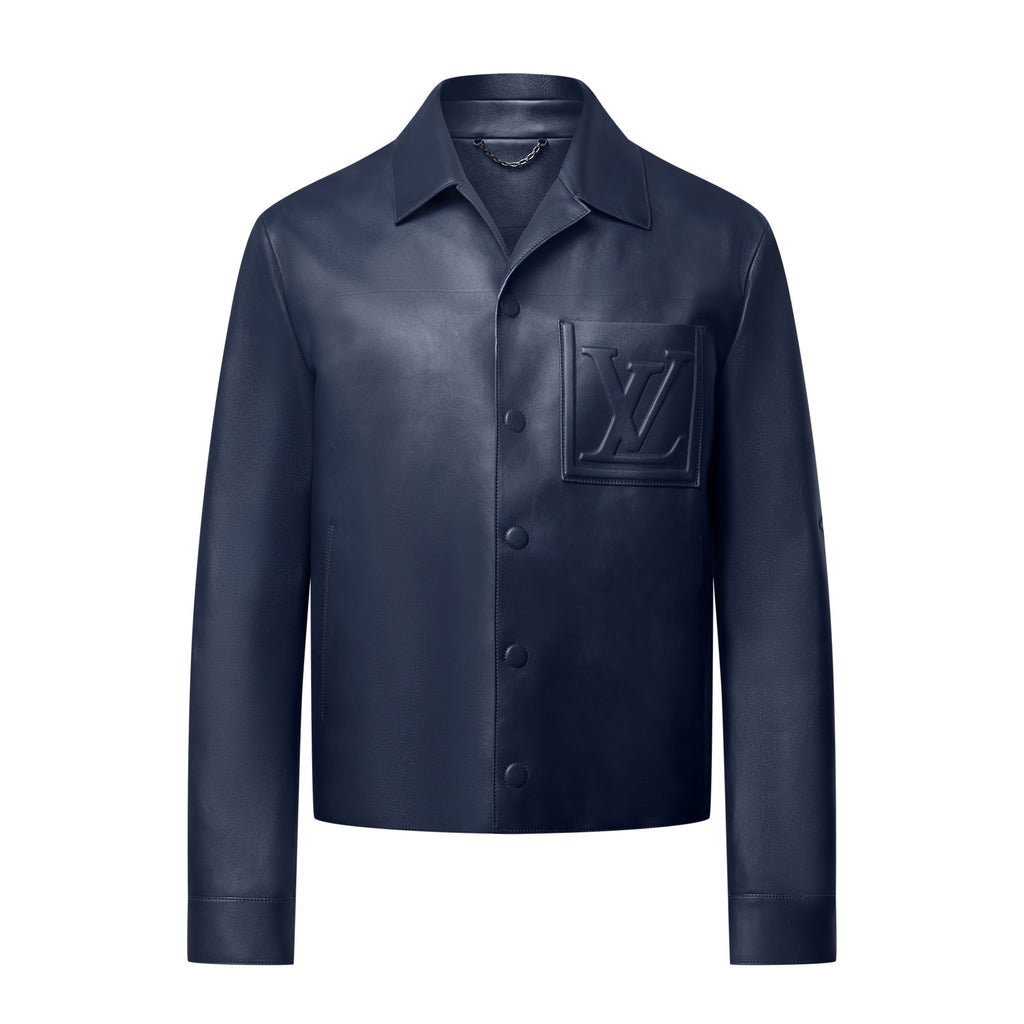 Louis Vuitton Men's Autumn and Winter Solid Color Embossed Leather Monogrammed Single Breasted Long Sleeve Jacket #74224