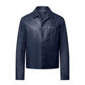 Louis Vuitton Men's Autumn and Winter Solid Color Embossed Leather Monogrammed Single Breasted Long Sleeve Jacket #74224