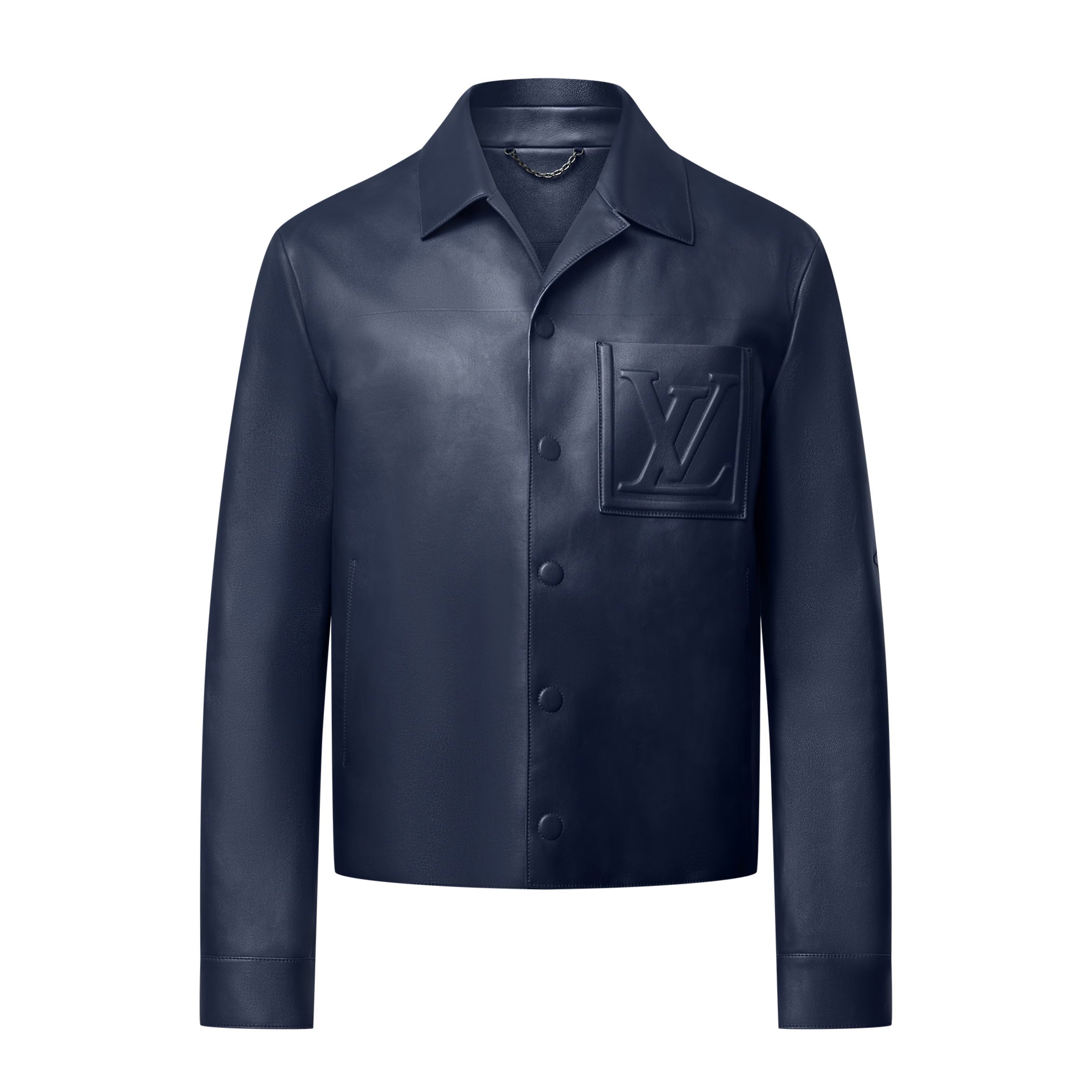 Louis Vuitton Men's Autumn and Winter Solid Color Embossed Leather Monogrammed Single Breasted Long Sleeve Jacket #74224