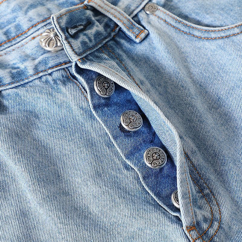 Chrome Hearts Light Blue Graffiti Jeans Pants #96564