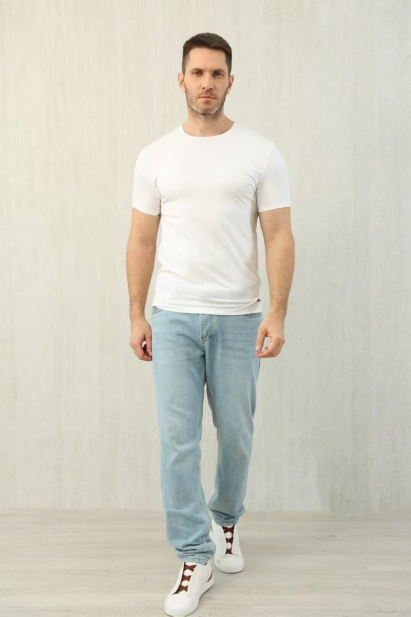 Ermenegildo Zegna Men's Summer Solid Color Cotton Crew Neck Short Sleeve T-Shirt - Breathable & Casual Summer Wear #75691