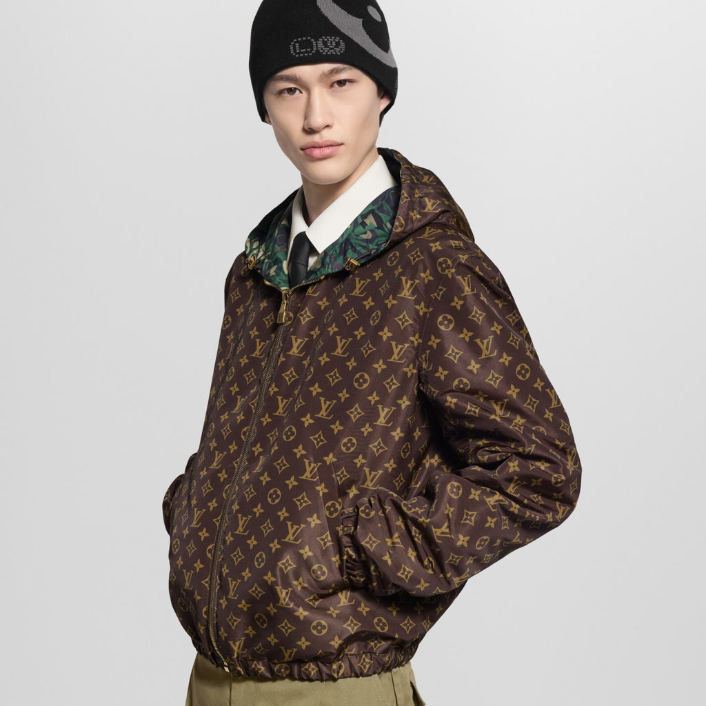 Louis Vuitton MONOGRAM Men's Spring/Fall Fashion Casual Hooded Zipper Camouflage Vintage Print Reversible Hooded Jacket Trench Coat Jacket #79491