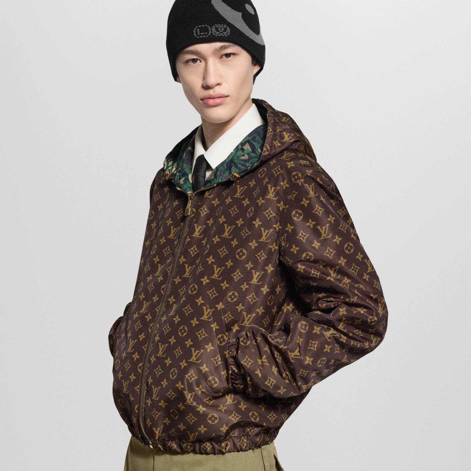 Louis Vuitton MONOGRAM Men's Spring/Fall Fashion Casual Hooded Zipper Camouflage Vintage Print Reversible Hooded Jacket Trench Coat Jacket #79491