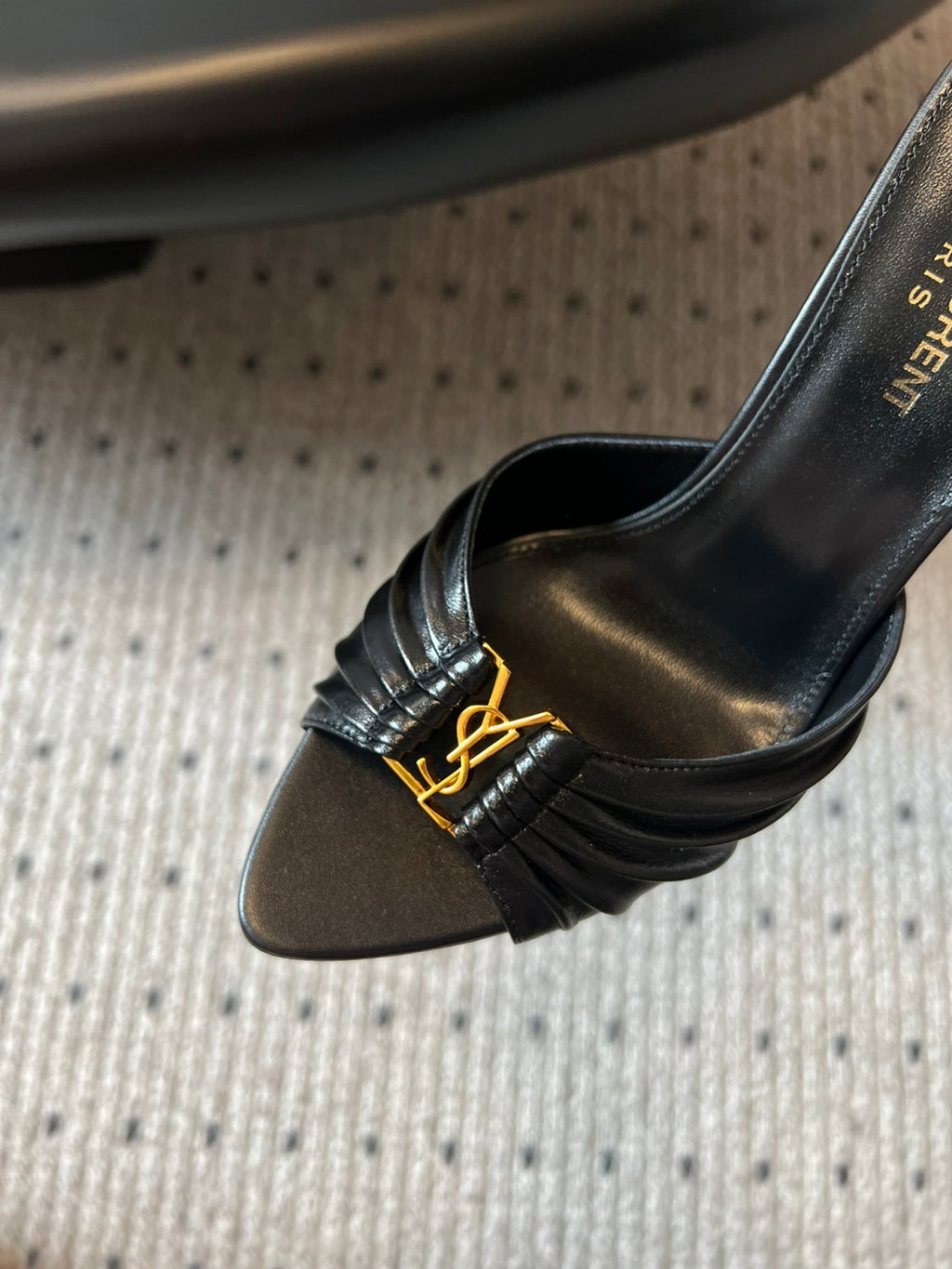 Saint Laurent BABYLONE Women's Fashion Classic Minimalist Leather Pointed Toe Open Toe 10cm High Heels Shoes #78434