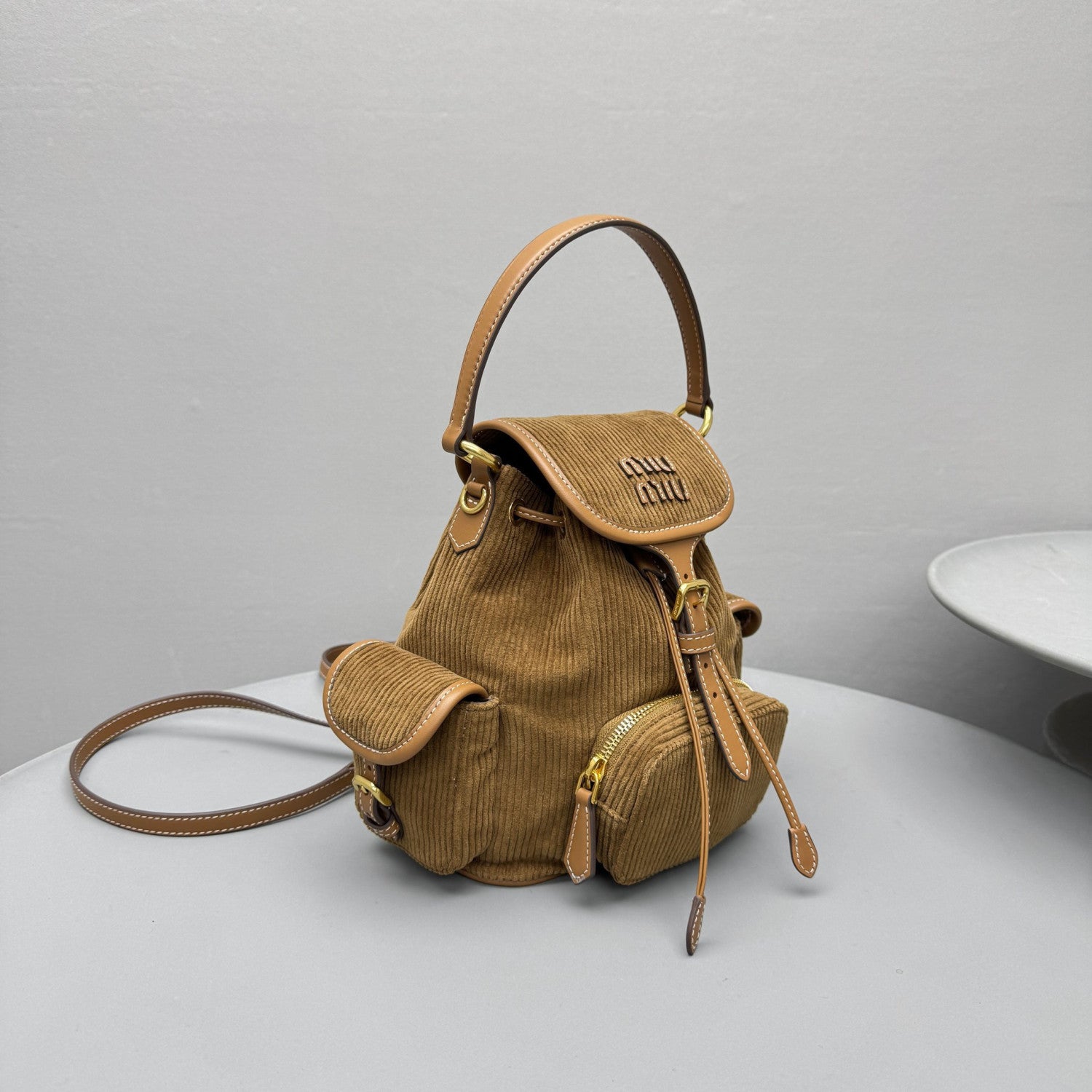 MiuMiu Small Cinnamon Corduroy Backpack #334156