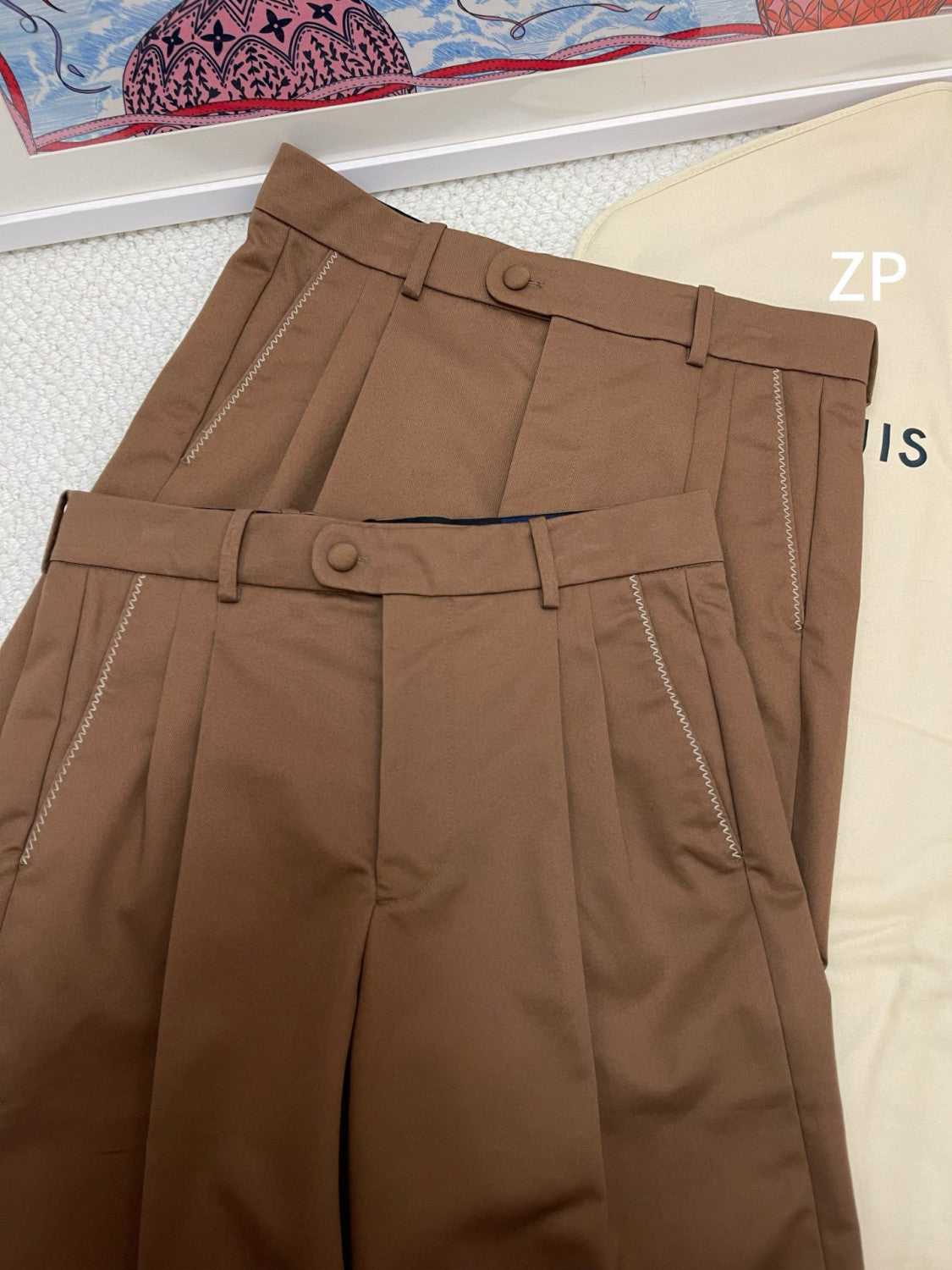 Louis Vuitton Men's Spring & Autumn Solid Color Button Mid Waist Straight Leg Casual Pants #75527