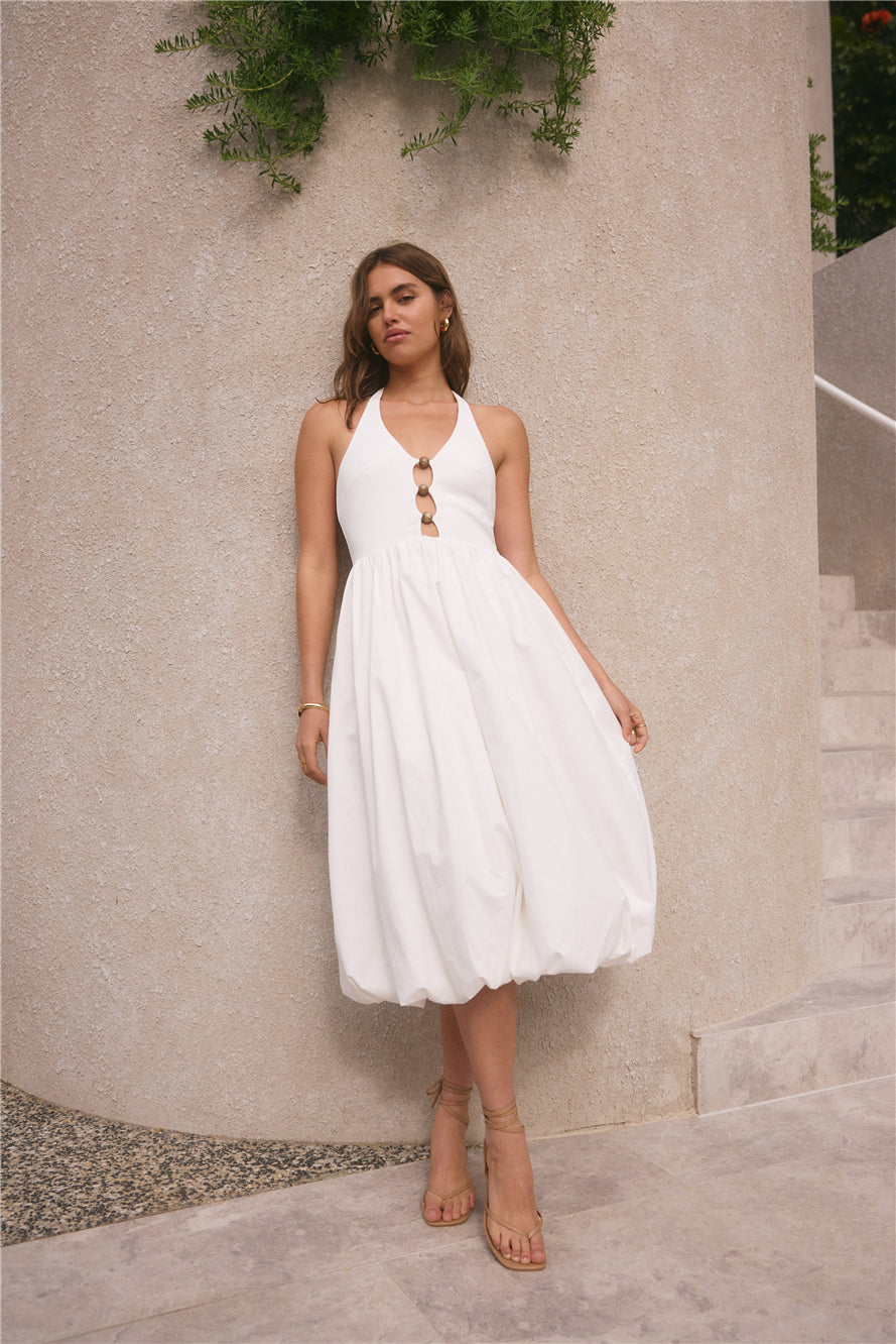 High Tide Halter Midi Dress White