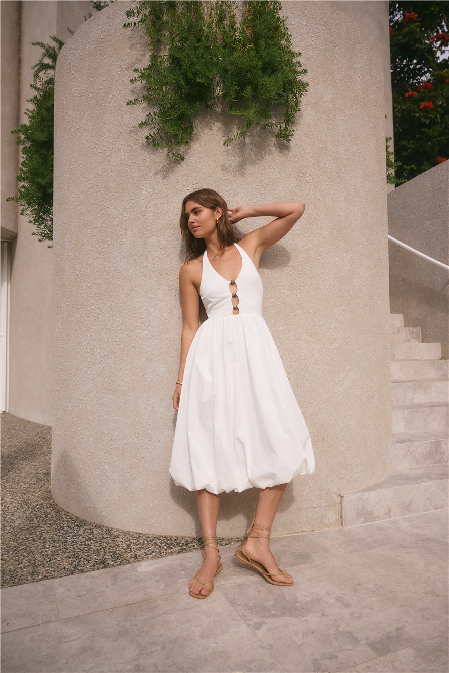High Tide Halter Midi Dress White