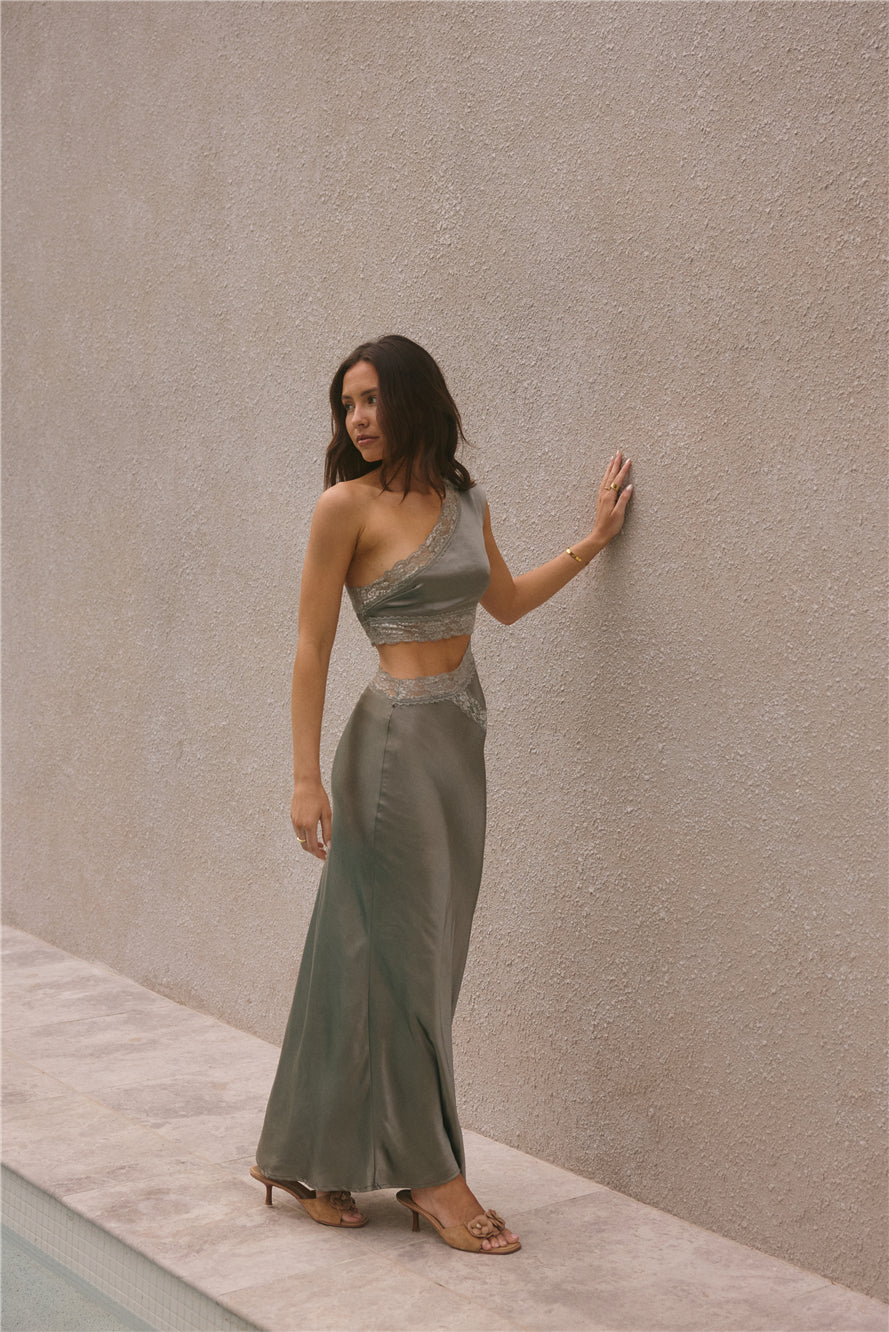 Limitless Love Satin Maxi Dress Khaki