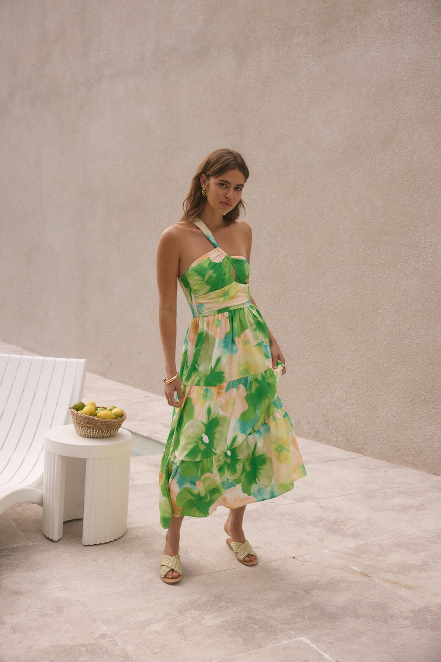 Pure Satisfaction One Shoulder Maxi Dress Green