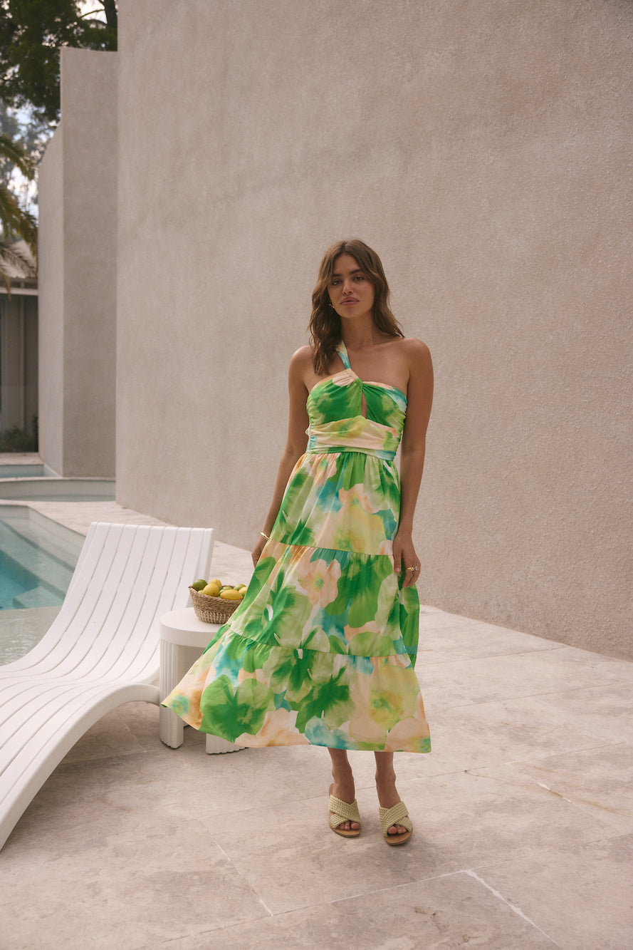 Pure Satisfaction One Shoulder Maxi Dress Green