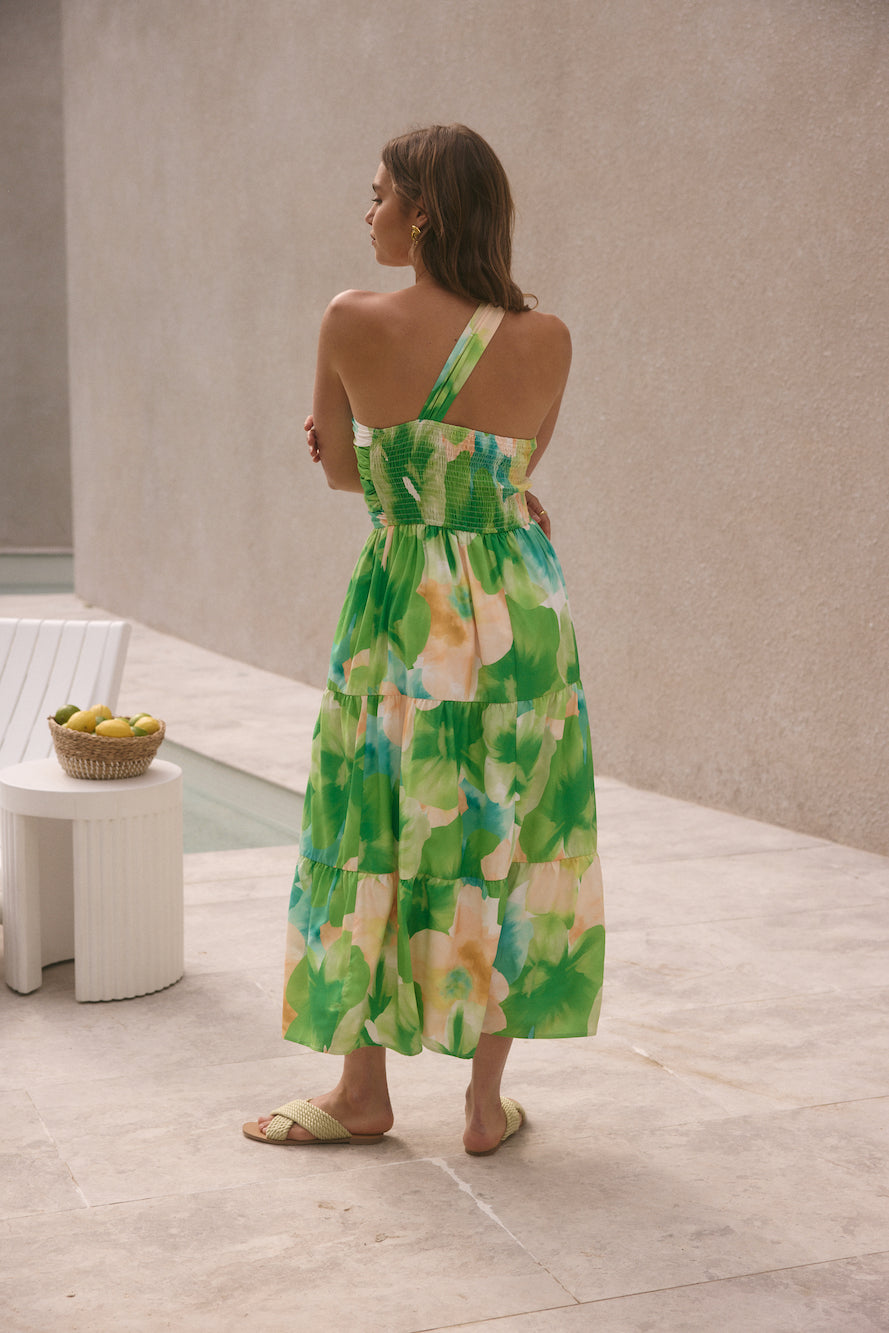 Pure Satisfaction One Shoulder Maxi Dress Green
