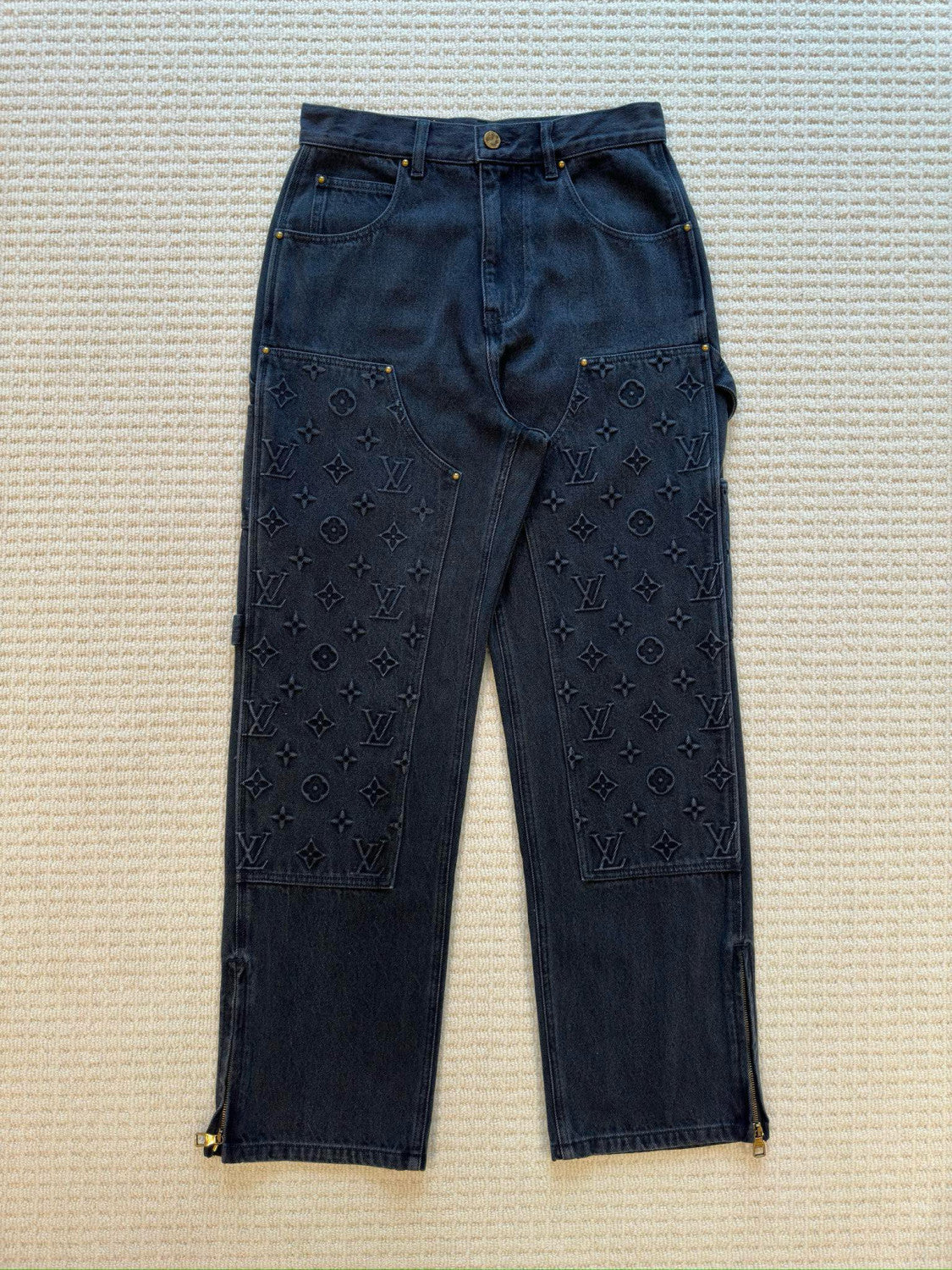 Louis Vuitton Men's Spring/autumn Fashion Casual Classic Logo Embossed Loose Straight Leg Workwear Denim Pants #78388