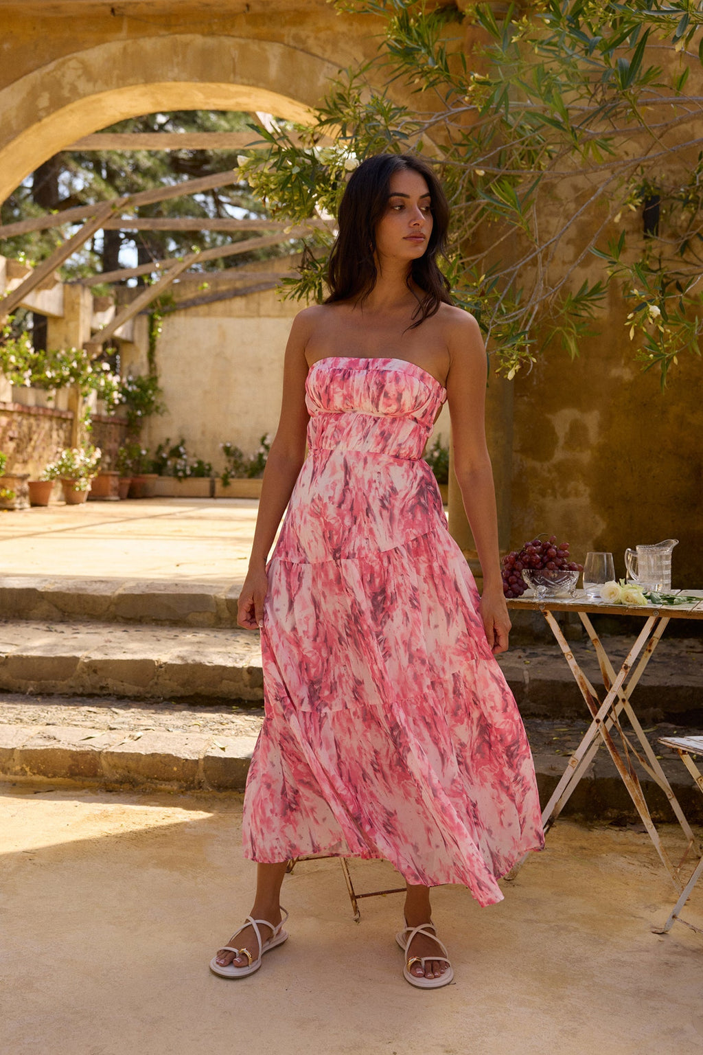 Floral Dreams Strapless Maxi Dress Pink