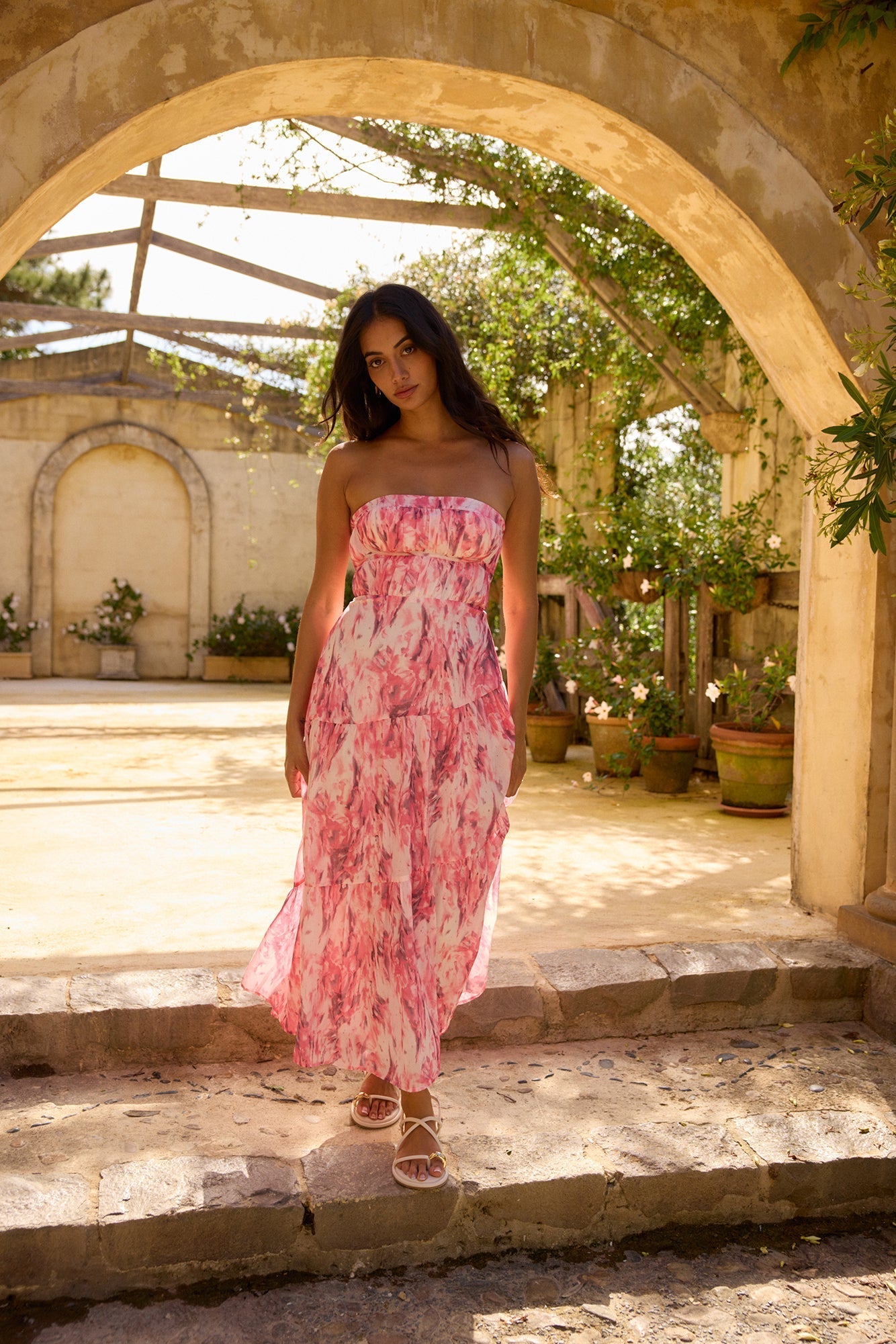 Floral Dreams Strapless Maxi Dress Pink