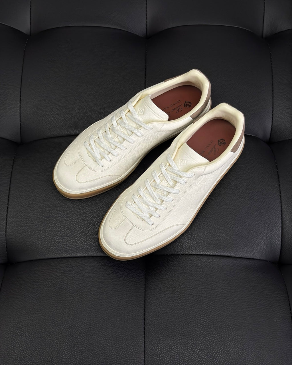 Loro Piana Tennis Walk Men's Solid Color Round Toe Lace-Up Calfskin Low-Top Training Shoes #77437