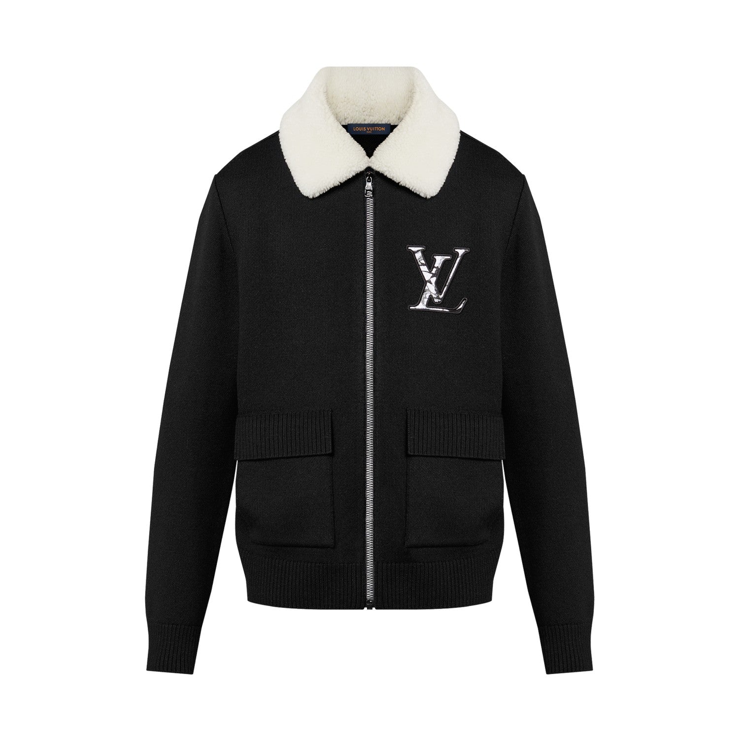 Louis Vuitton Men's Fall/Winter Wool Blouson With Shearling Collar Black Logo Pattern Jacquard Lapel Sheep Zipper Jacket #98114