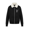 Louis Vuitton Men's Fall/Winter Wool Blouson With Shearling Collar Black Logo Pattern Jacquard Lapel Sheep Zipper Jacket #98114