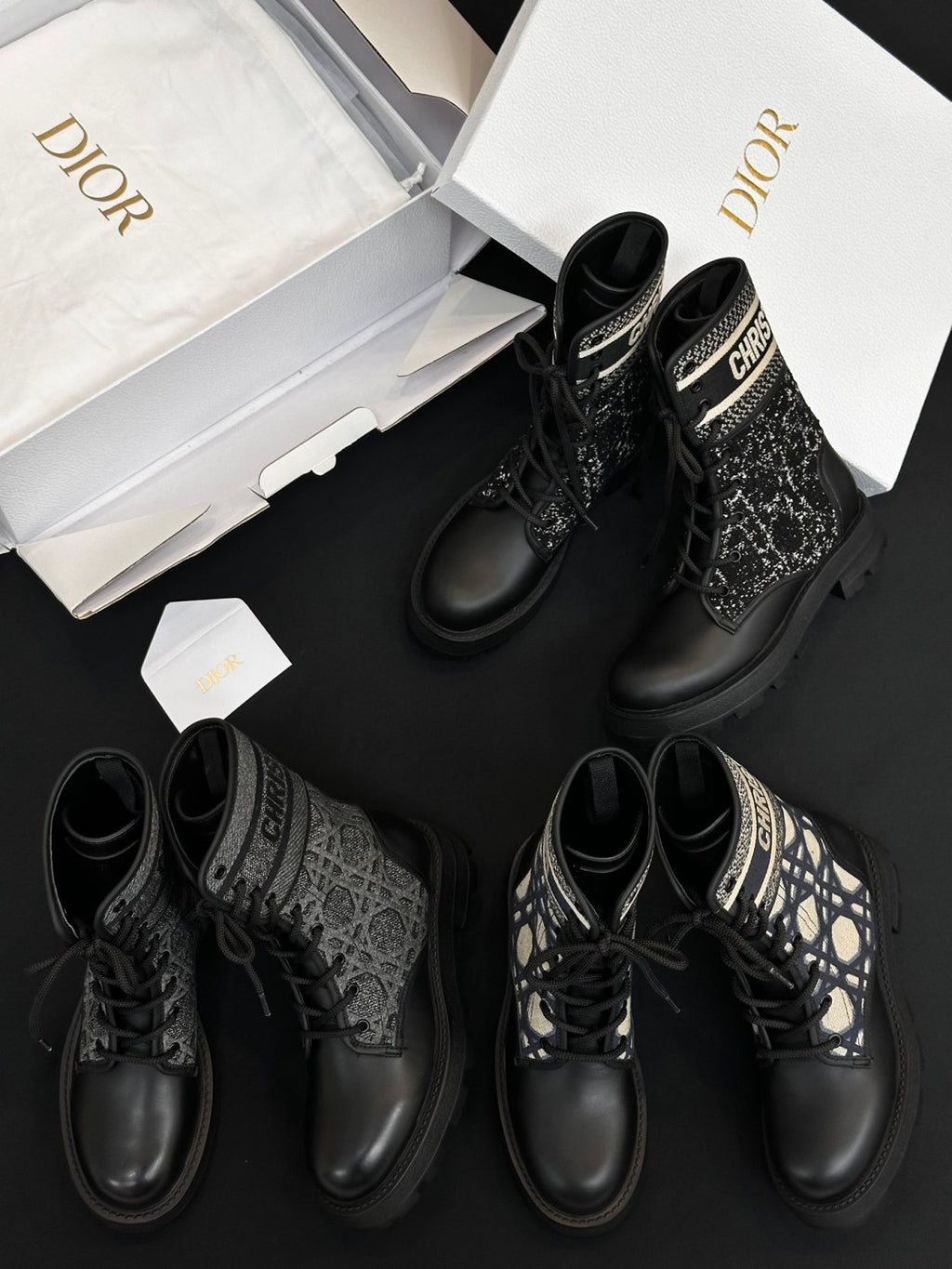 Dior Women's Autumn/Winter Fashion Casual Round Toe Lace Up Leather Light Sole Embroidered Lace Up Martin Boots Shoes #78289