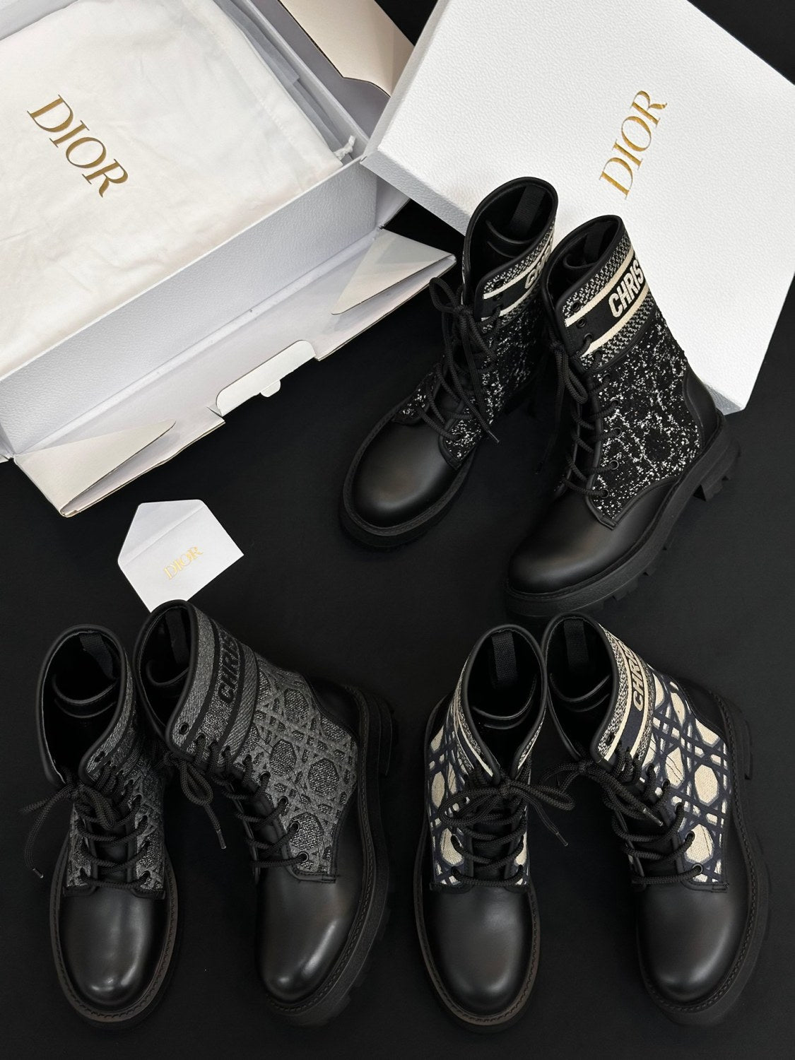 Dior Women's Autumn/Winter Fashion Casual Round Toe Lace Up Leather Light Sole Embroidered Lace Up Martin Boots Shoes #78289