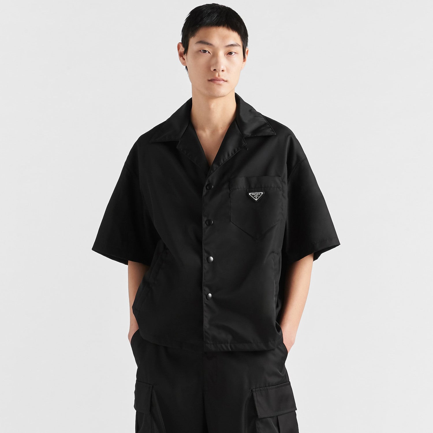 Prada Re-nylon Short Sleeve Shirt Summer Men's Nylon Short Loose Fit Single-breasted Lapel Short Sleeve T-shirt #71954