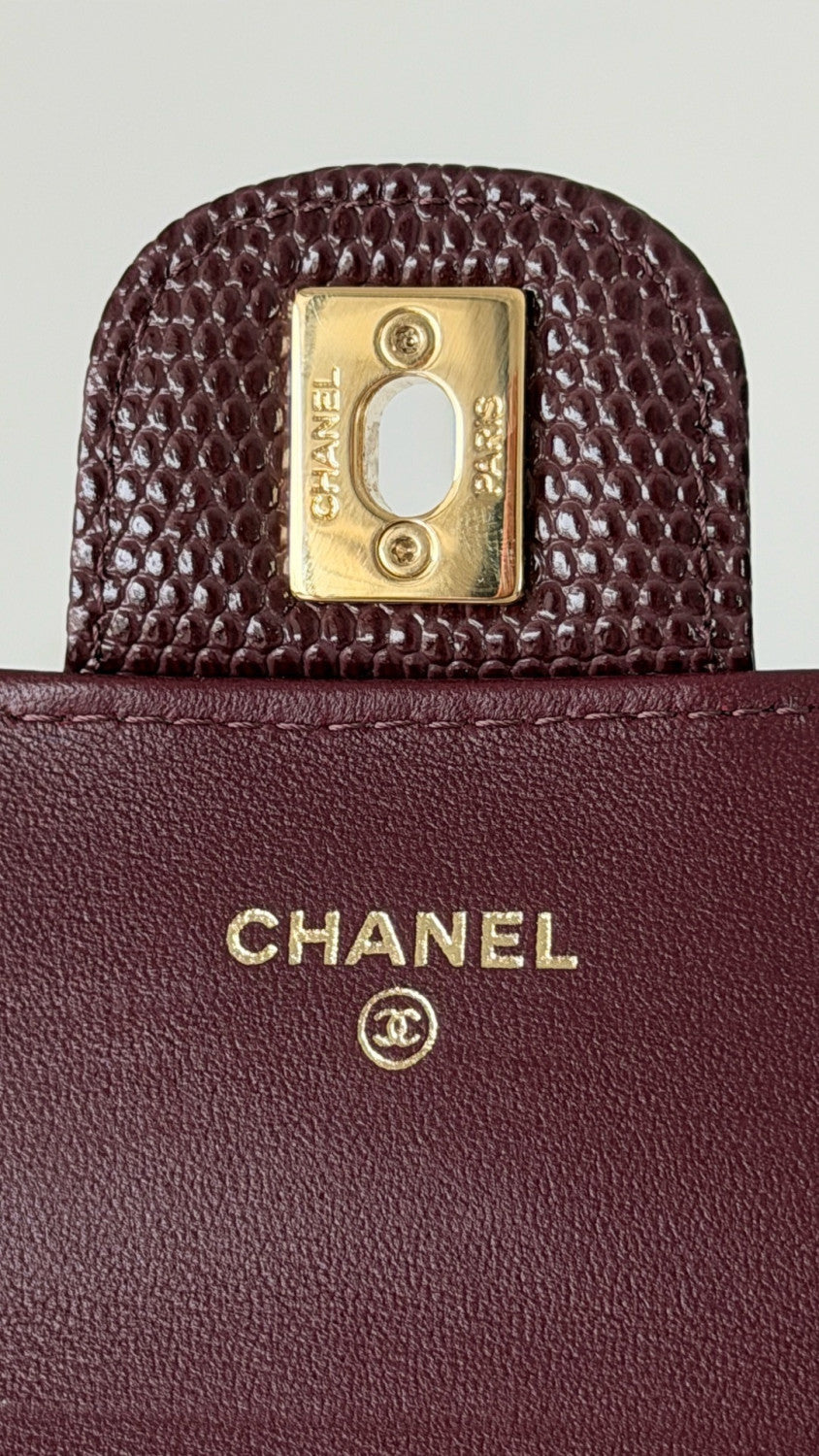 Chanel 26A Chain Handle Bag Burgundy Lizard Embossed Stylish And Versatile Bag Bags AP5280 #197506