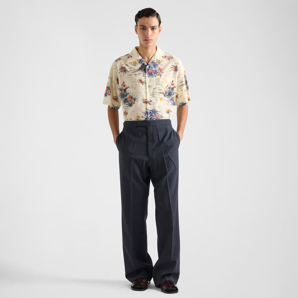 Prada Men's Women's Summer Floral Print Cotton Bowling Shirt Hawaiian Beach Style Short Sleeve Shirt T-shirt Ngvp #1495