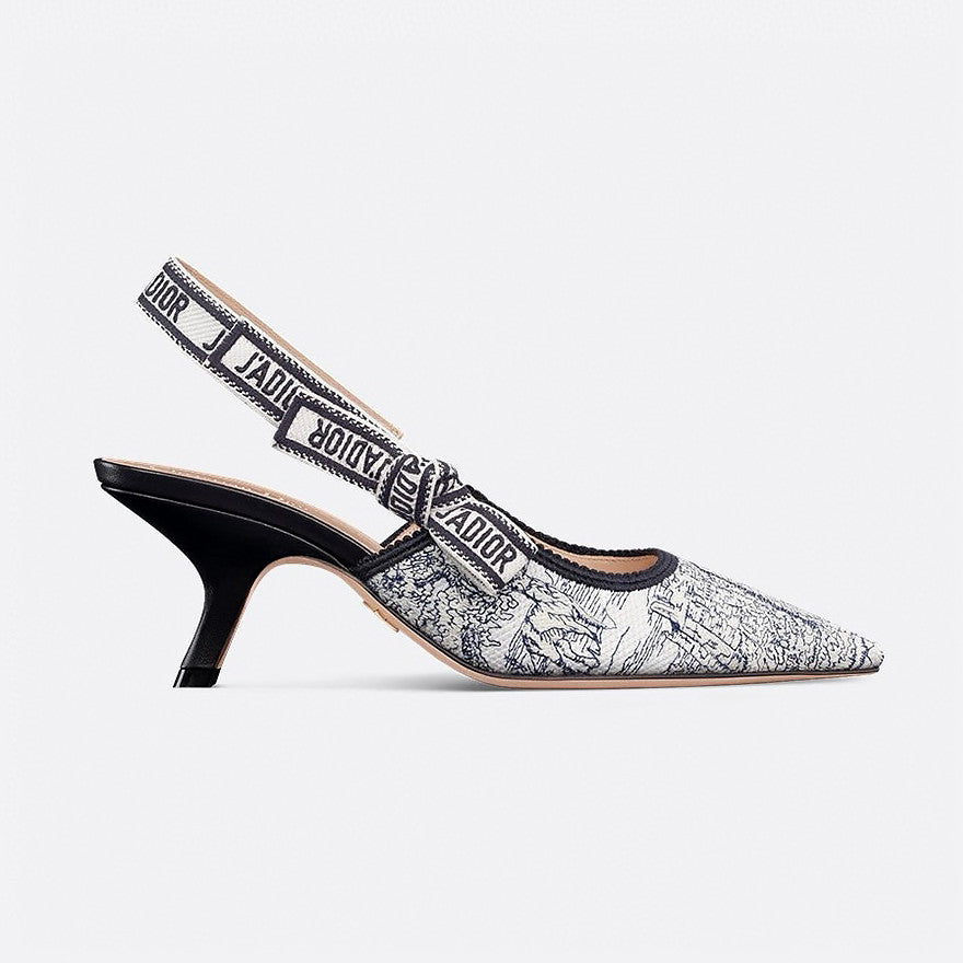 Dior Women's J'Adior Slingback Pump Embroidered Bow Leather Solid Color High-Heel Shoes Spring. Summer. and Fall Pointed-Toe Stiletto Casual Shoes Heel Height: 6.5 cm #81471