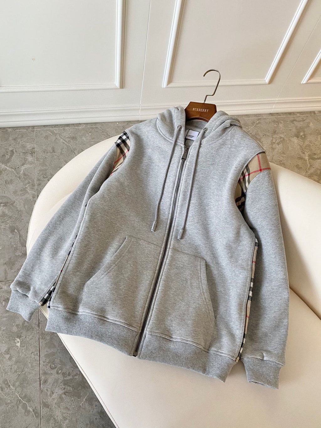 Burberry Zip Sport Hooded Sweatshirt Grey #96111