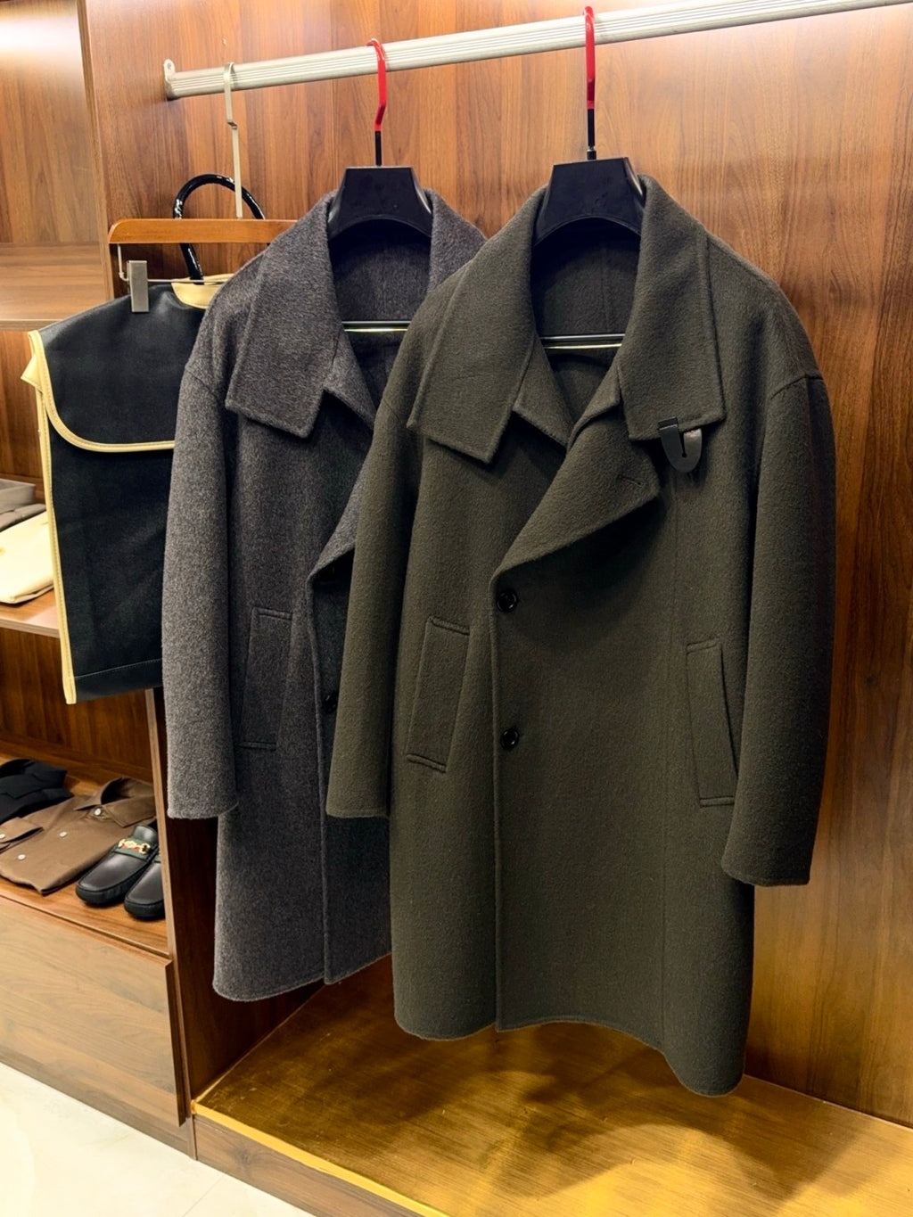 Hermes Men's Large Lapel Wool Slightly Wide Version Long Cashmere Coat #333099