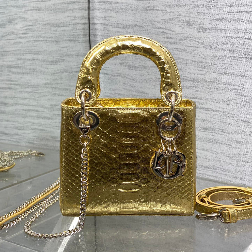 Dior Lady Women's Solid Color Metal Pendant Detachable Chain Shoulder Strap Snake Skin Single Shoulder Crossbody Handbag Bag Bags #77722